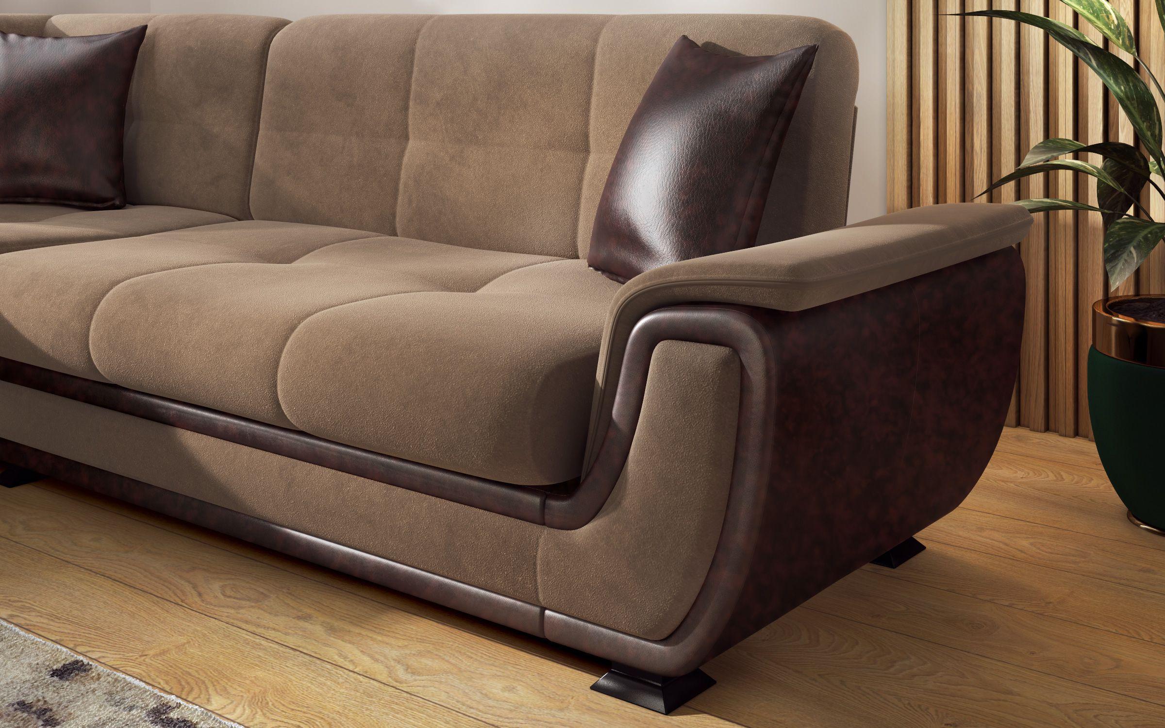 Kλικ - κλακ καναπές Princess II S + μηχανισμός, ανοιχτό καφέ + καφέ δέρμα  3