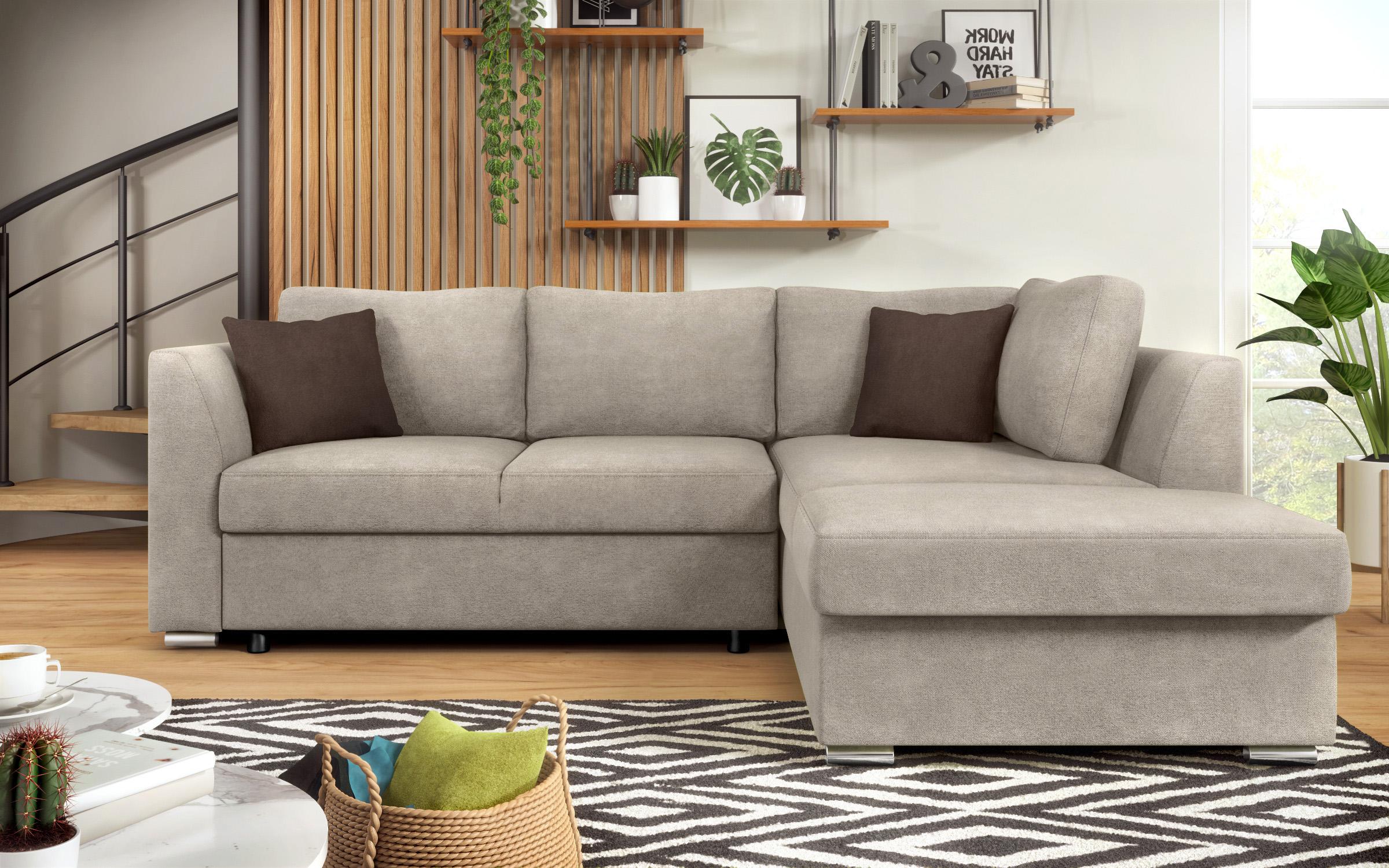Γωνιακός καναπές – κρεβάτι Toskana S, ανοιχτό καφέ + καφέ  1