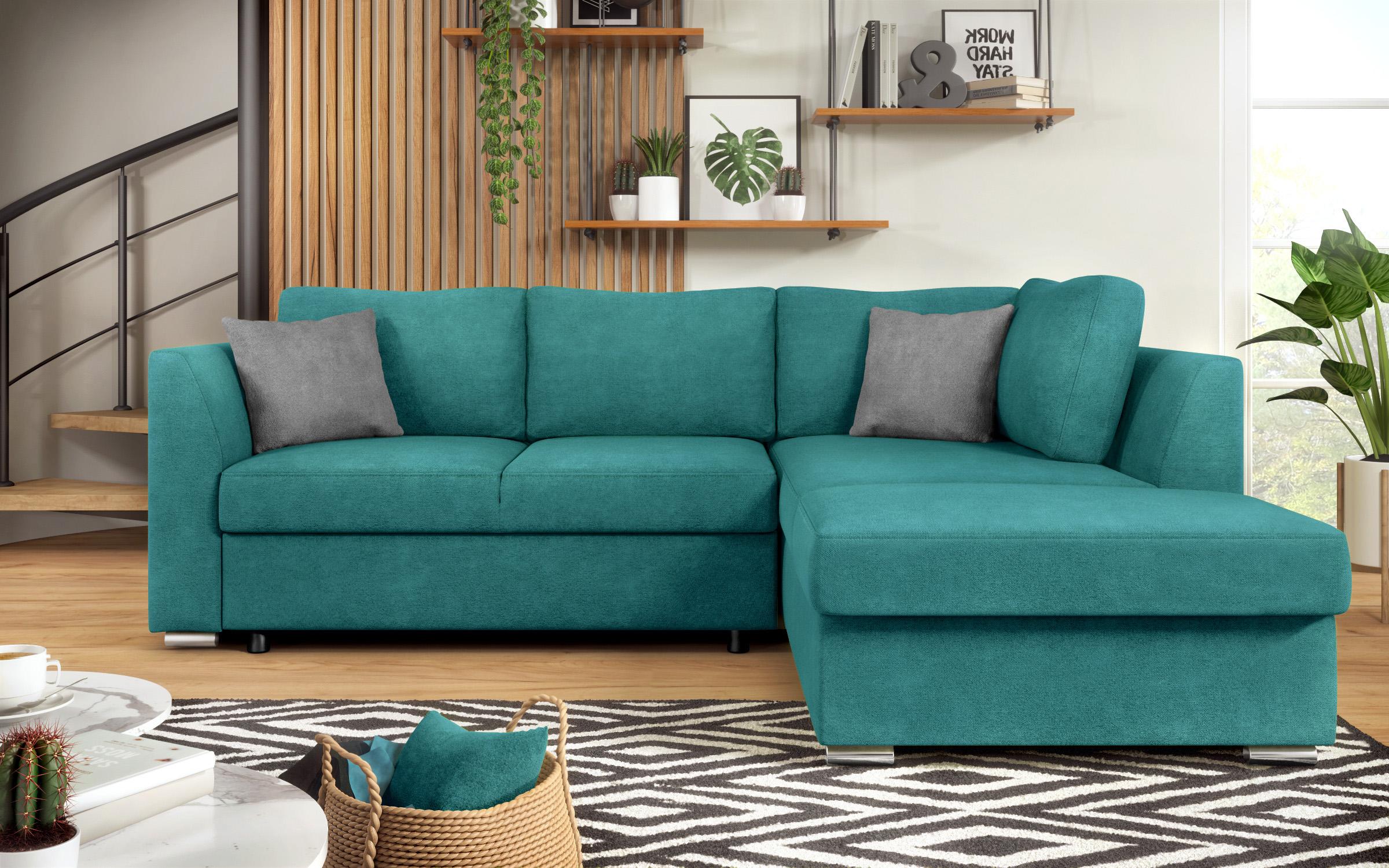 Γωνιακός καναπές – κρεβάτι Toskana S, τυρκουάζ + ανοιχτό γκρι  1
