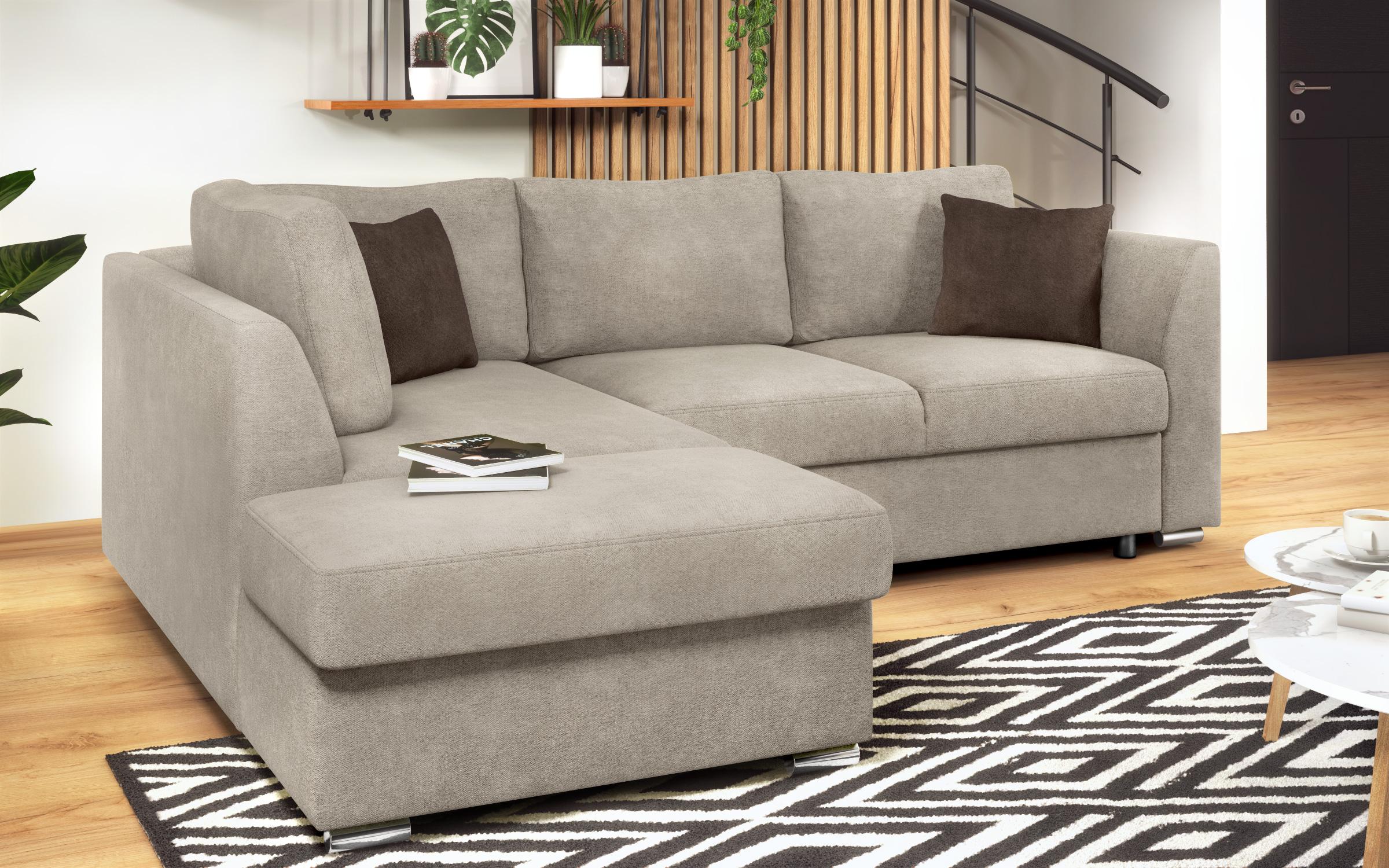 Γωνιακός καναπές – κρεβάτι Toskana S, ανοιχτό καφέ + καφέ  4