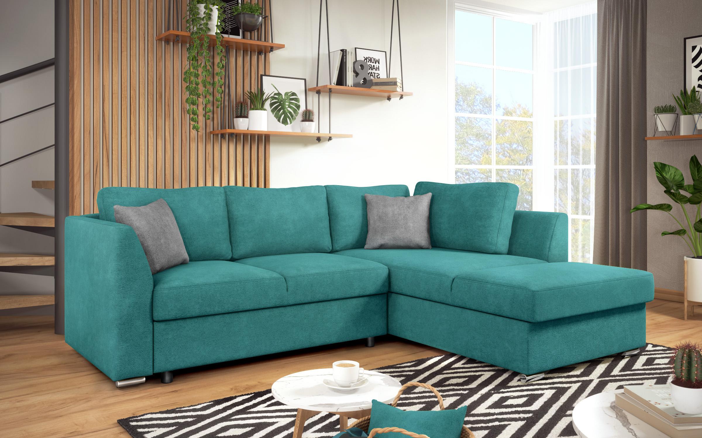 Γωνιακός καναπές – κρεβάτι Toskana S, τυρκουάζ + ανοιχτό γκρι  3