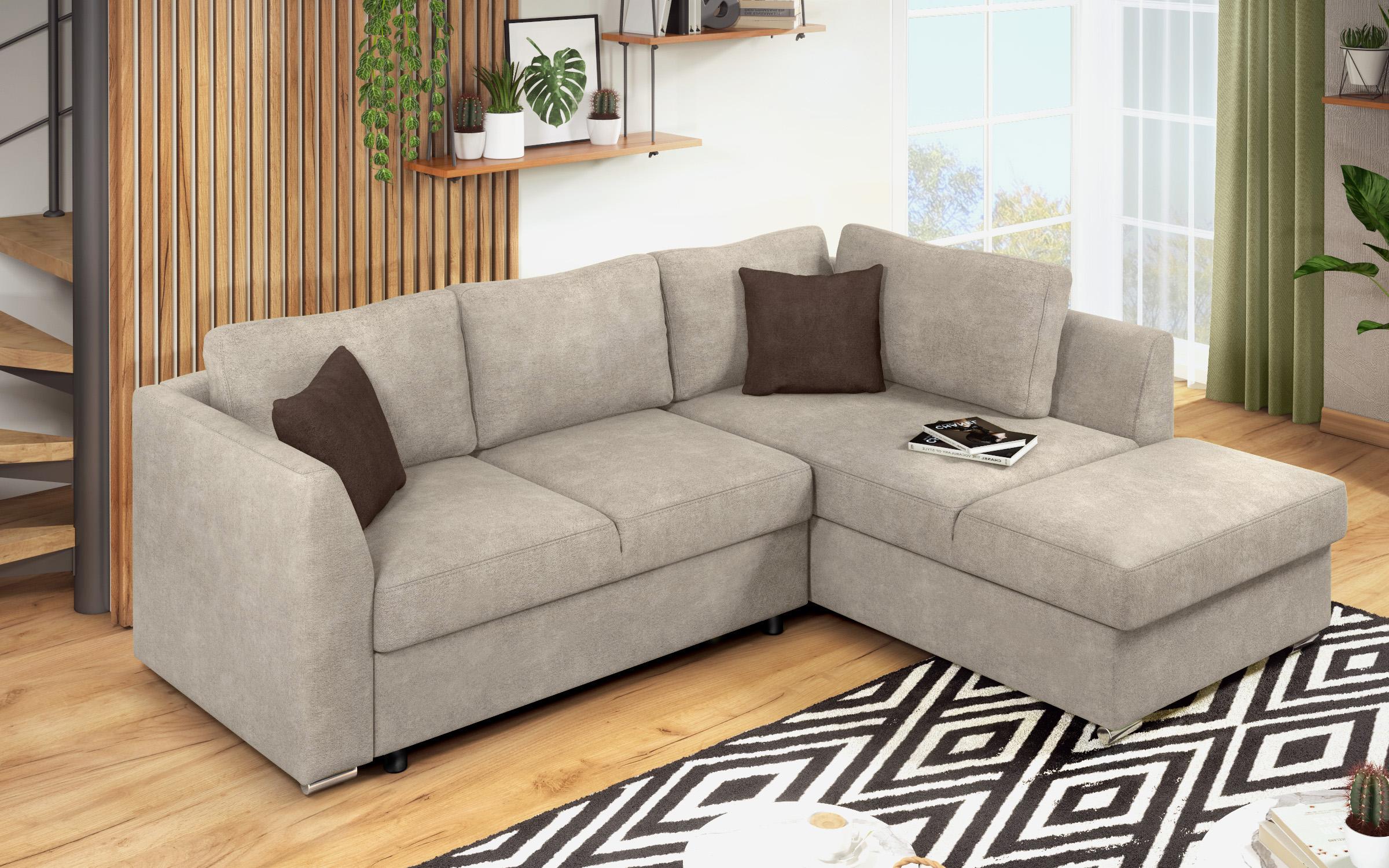 Γωνιακός καναπές – κρεβάτι Toskana S, ανοιχτό καφέ + καφέ  5