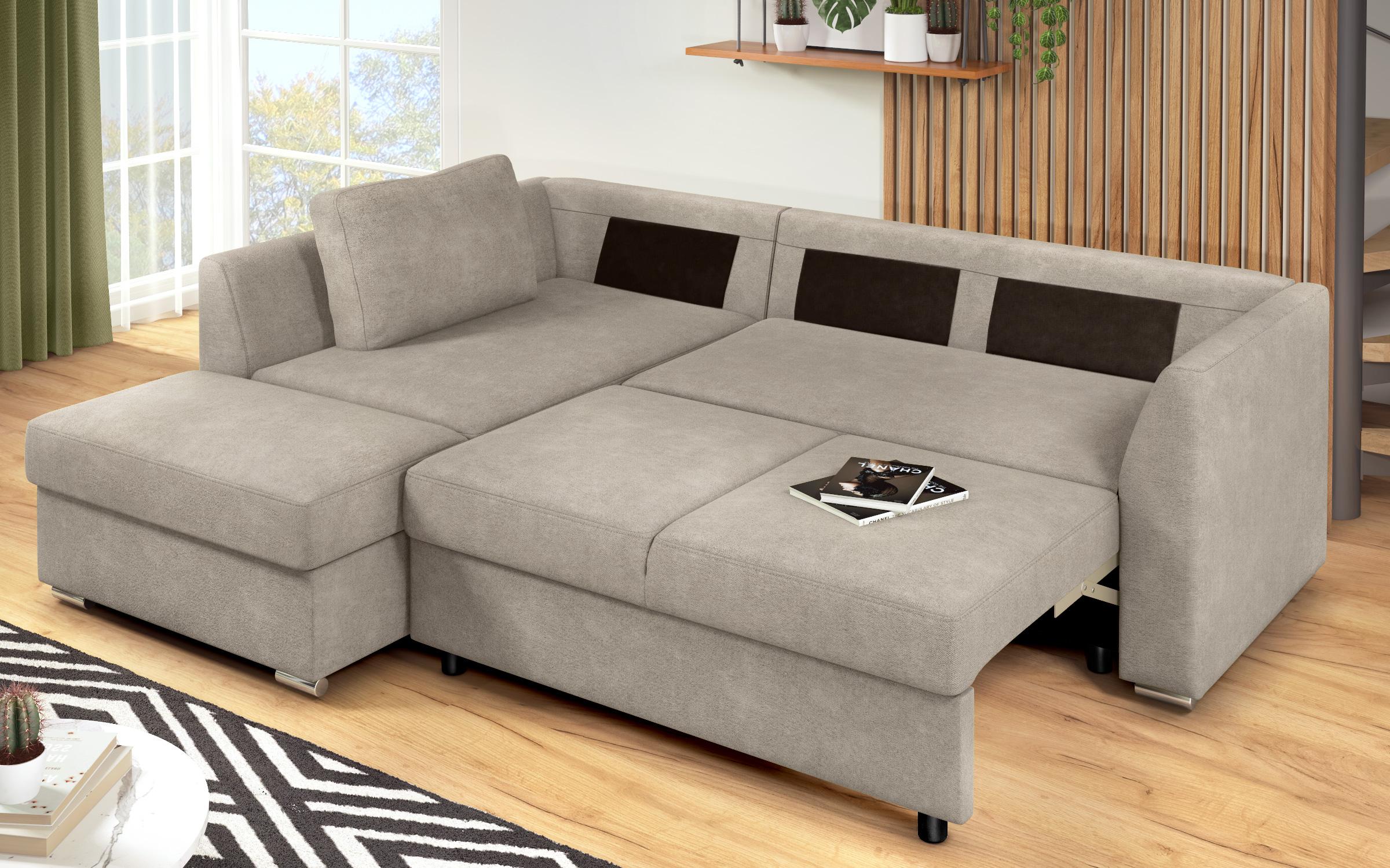 Γωνιακός καναπές – κρεβάτι Toskana S, ανοιχτό καφέ + καφέ  10