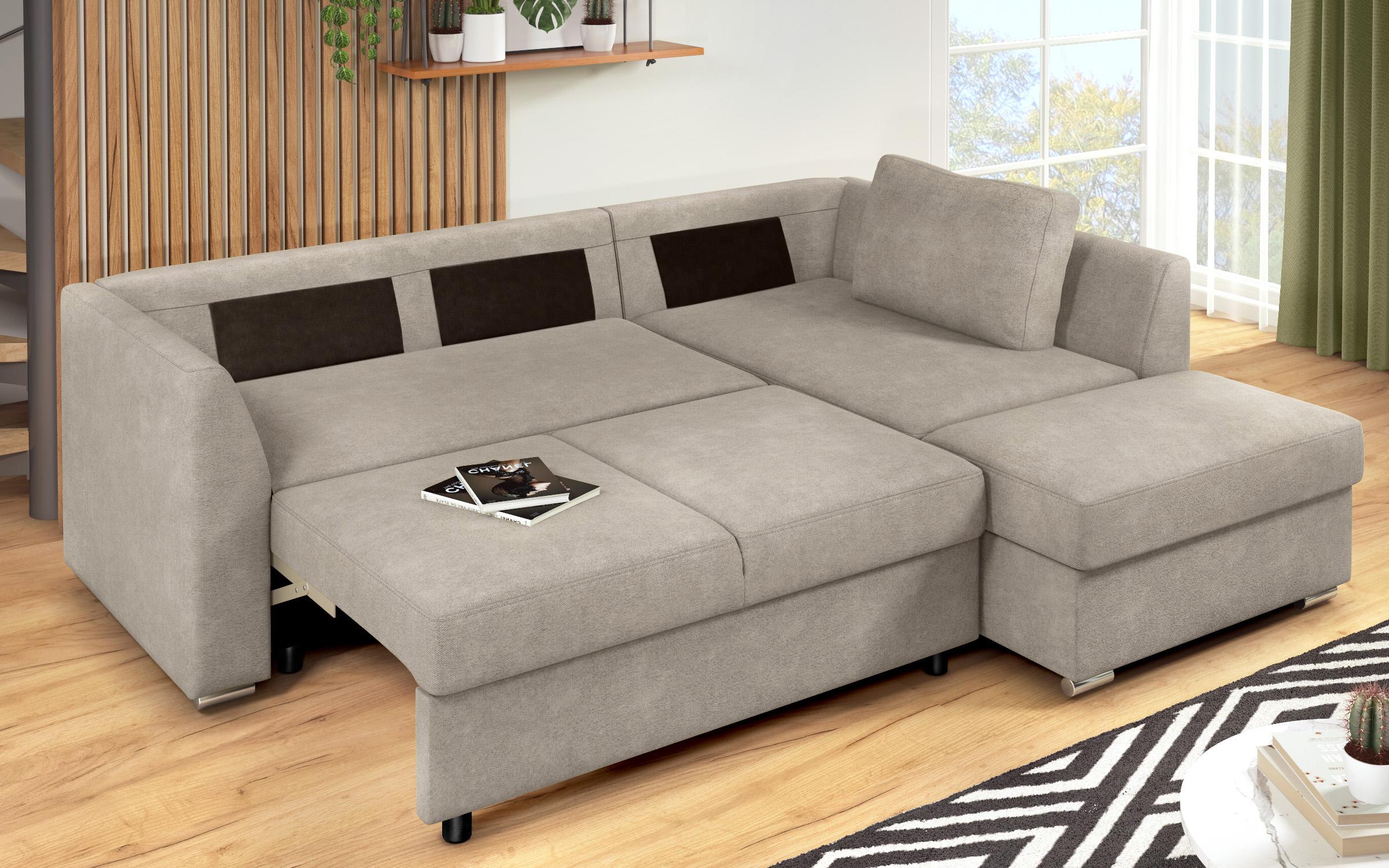 Γωνιακός καναπές – κρεβάτι Toskana S, ανοιχτό καφέ + καφέ  10