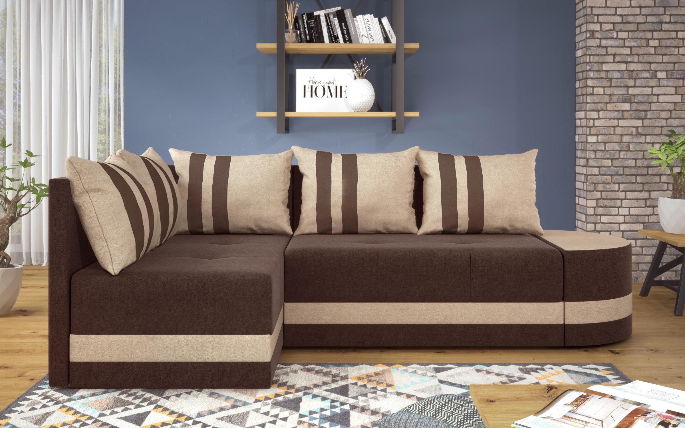 Γωνιακός καναπές – κρεβάτι Viliyan M, καφέ + μπεζ  1