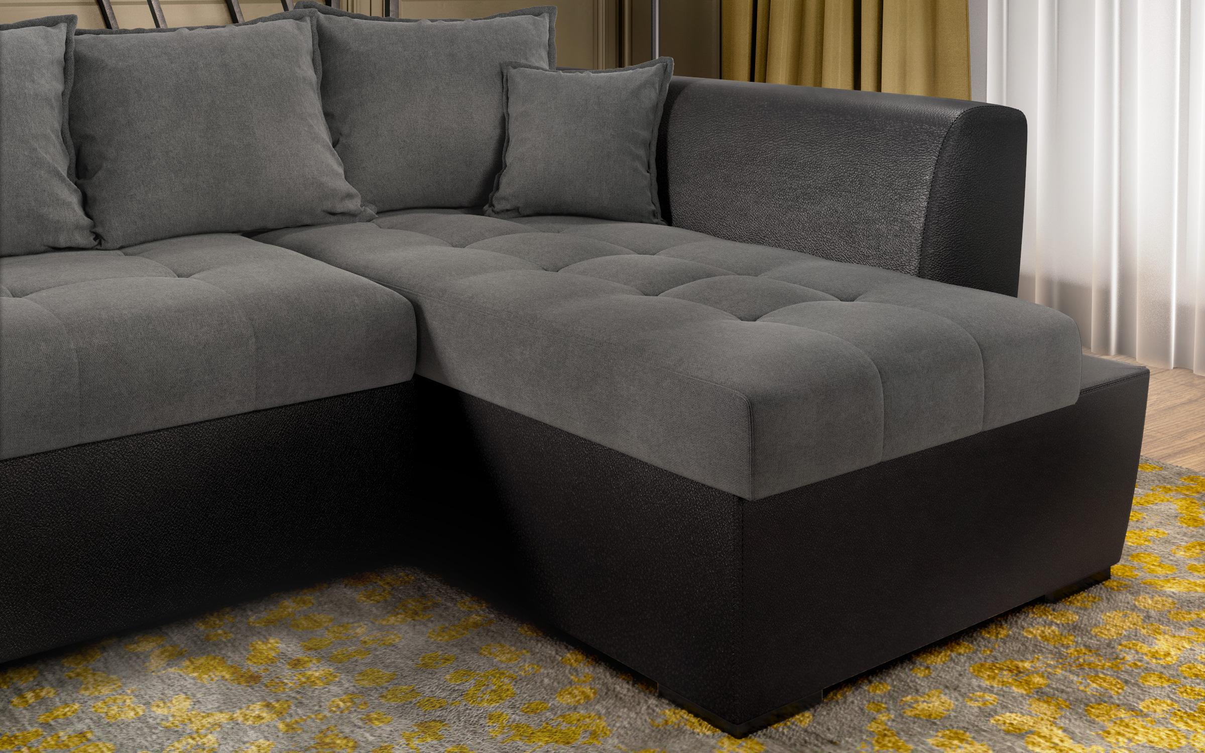 Γωνιακός καναπές Las Vegas II, γκρι + μαύρο δέρμα  10
