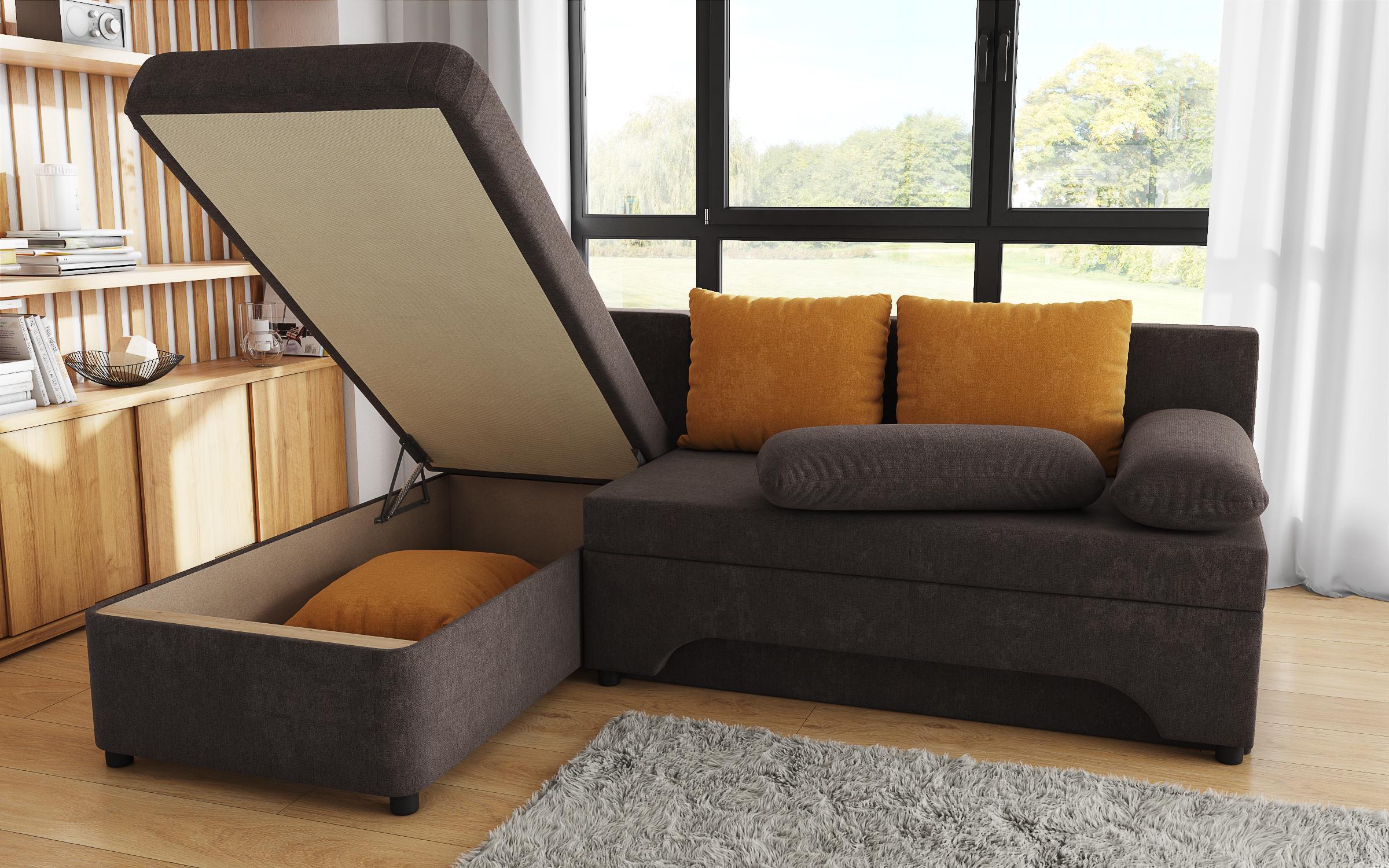 Γωνιακός καναπές – κρεβάτι Neos, καφέ + πορτοκαλί  5