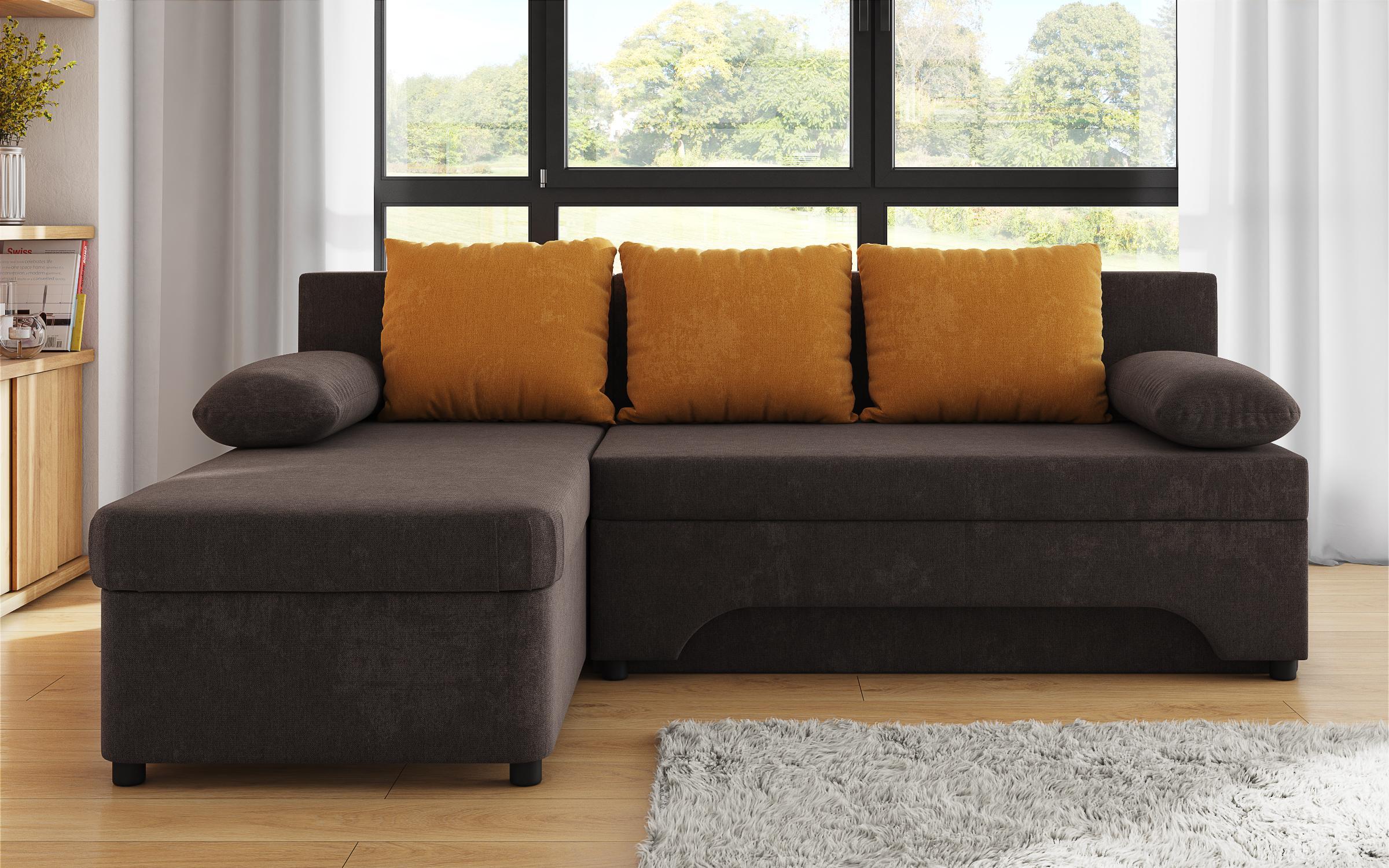 Γωνιακός καναπές – κρεβάτι Neos, καφέ + πορτοκαλί  1