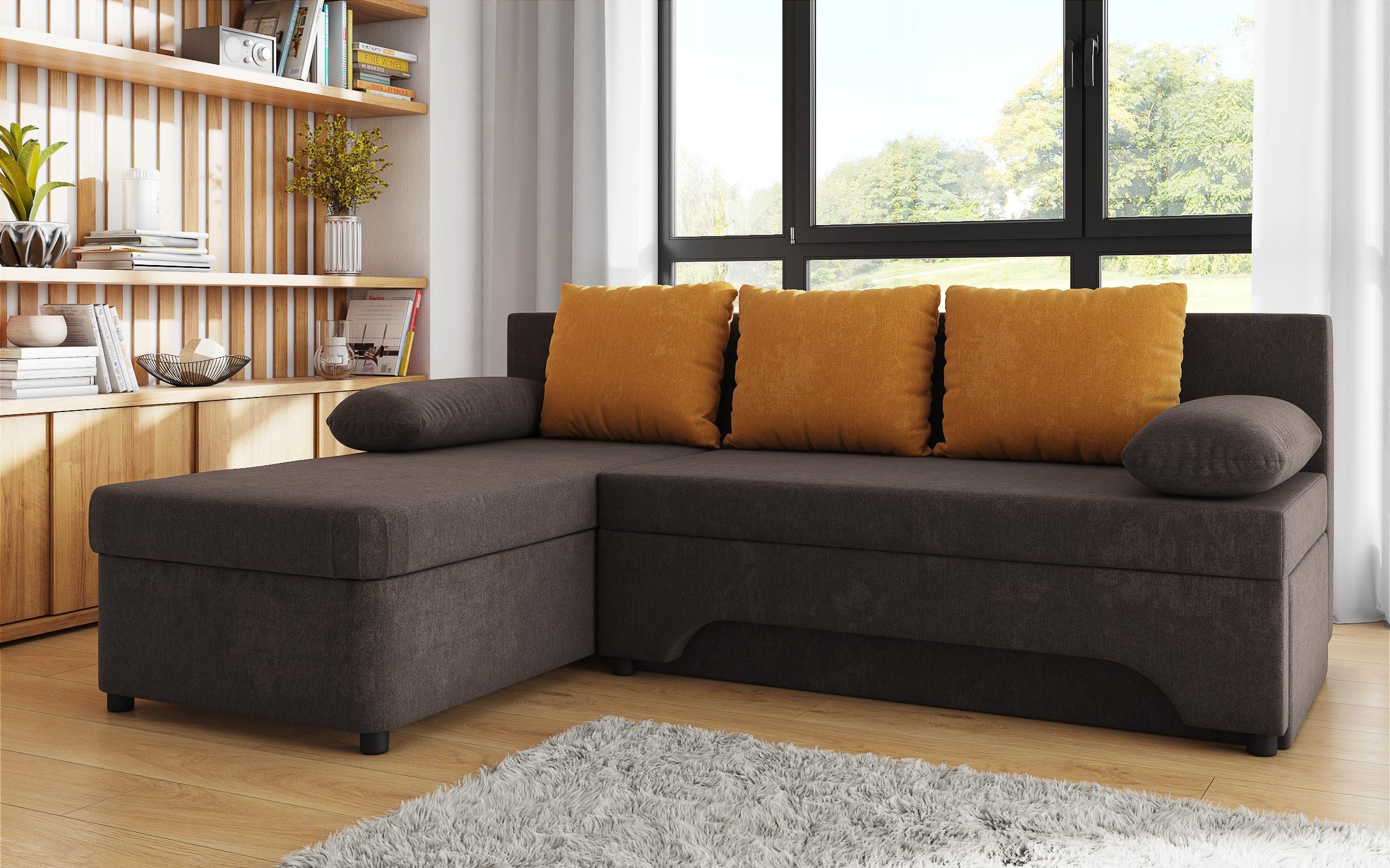 Γωνιακός καναπές – κρεβάτι Neos, καφέ + πορτοκαλί  3