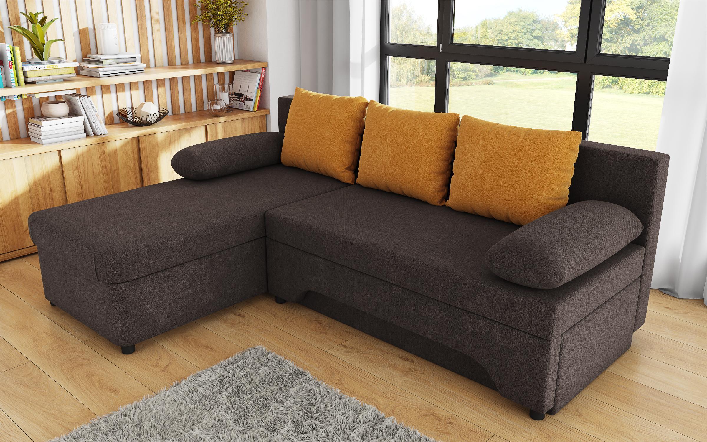 Γωνιακός καναπές – κρεβάτι Neos, καφέ + πορτοκαλί  4