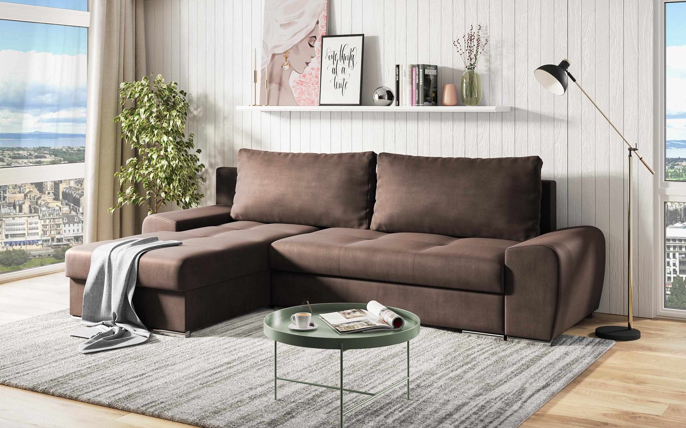 Γωνιακός καναπές - κρεβάτι Agrano, σκούρο καφέ  2