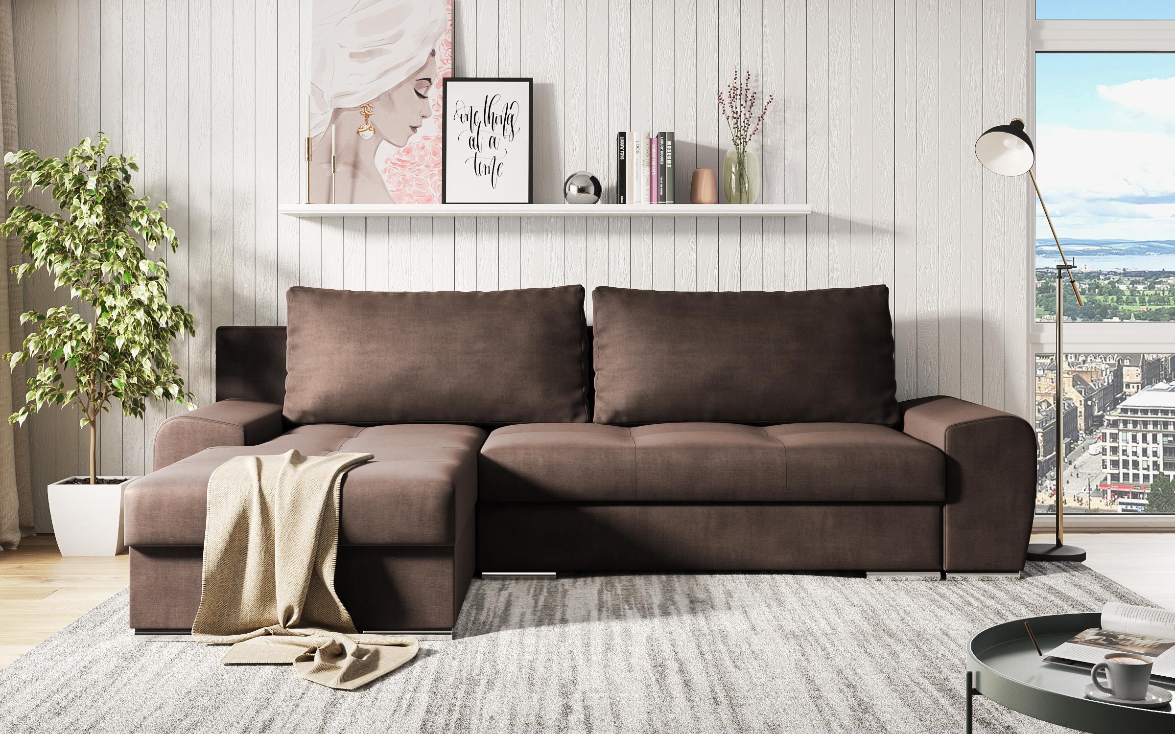 Γωνιακός καναπές - κρεβάτι Agrano, σκούρο καφέ  1