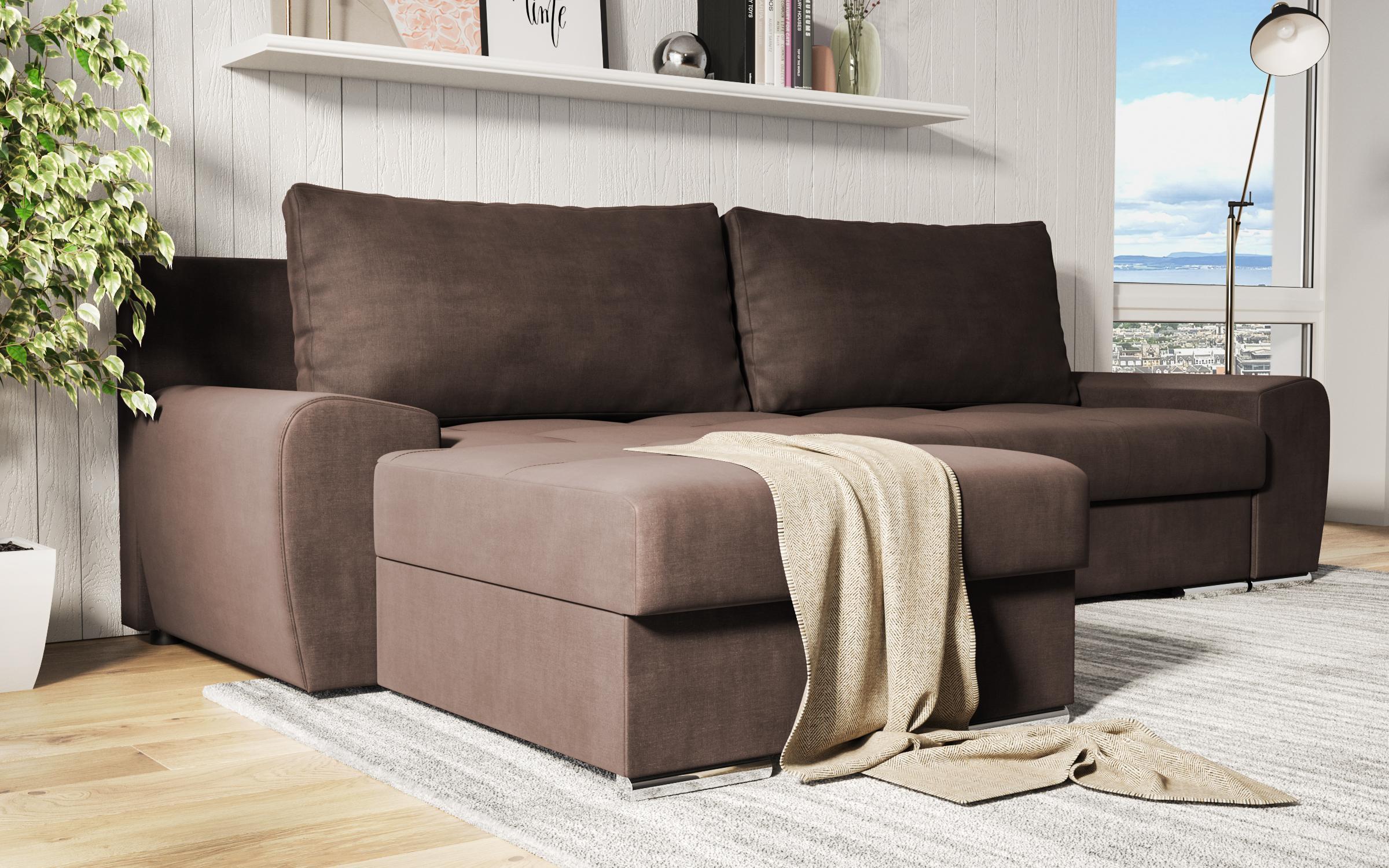 Γωνιακός καναπές - κρεβάτι Agrano, σκούρο καφέ  3