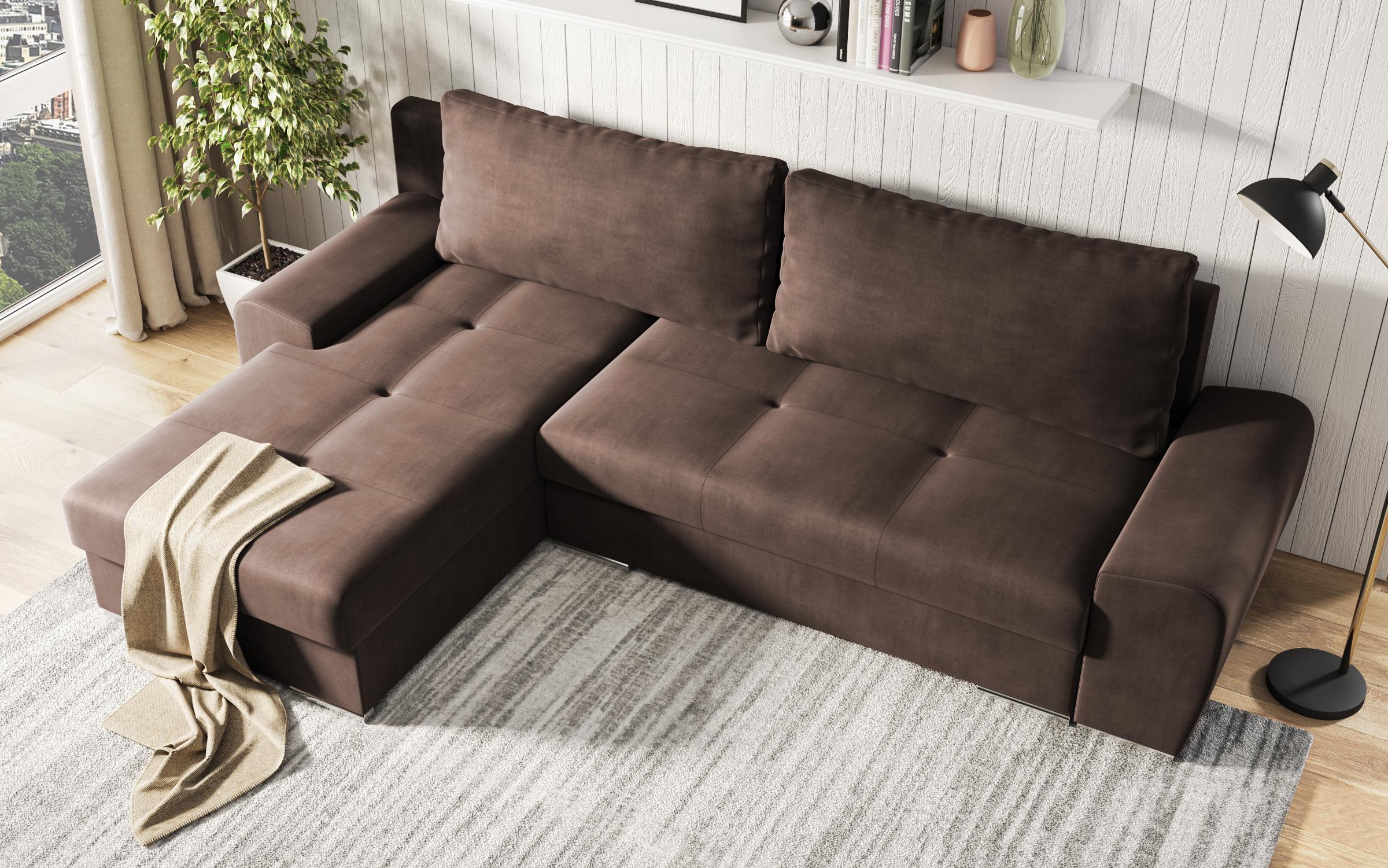 Γωνιακός καναπές - κρεβάτι Agrano, σκούρο καφέ  5