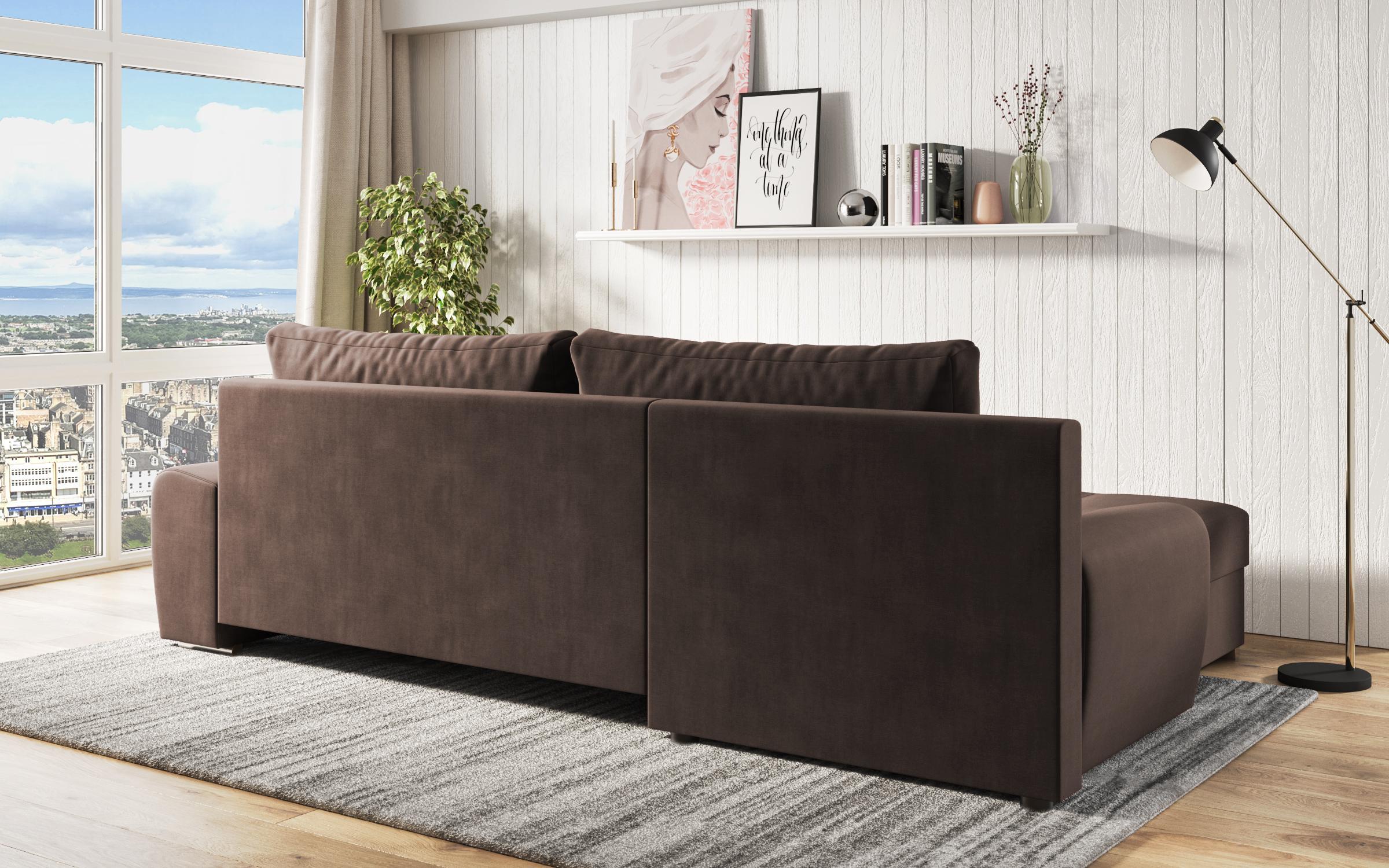 Γωνιακός καναπές - κρεβάτι Agrano, σκούρο καφέ  6