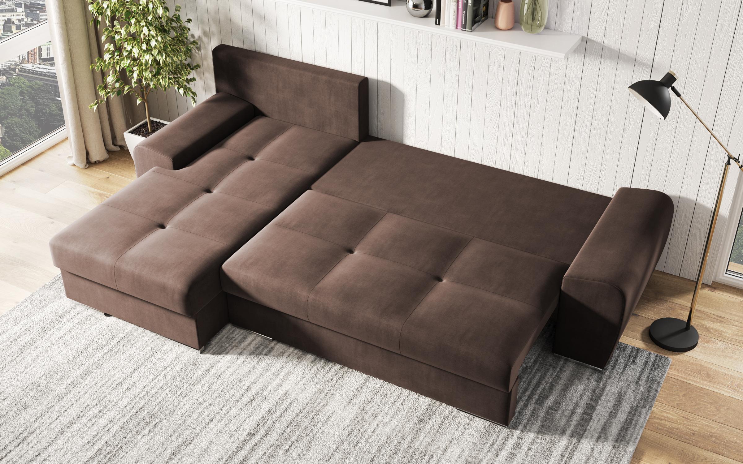 Γωνιακός καναπές - κρεβάτι Agrano, σκούρο καφέ  7
