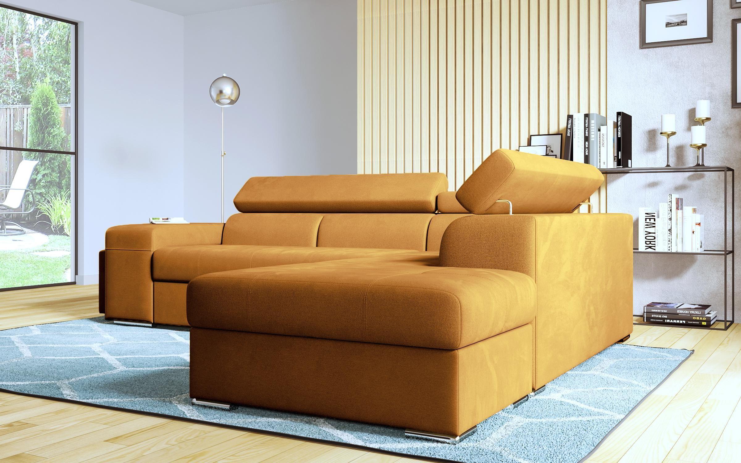 Γωνιακός καναπές – κρεβάτι Amirei + 2 σκαμπό, πορτοκαλί  4