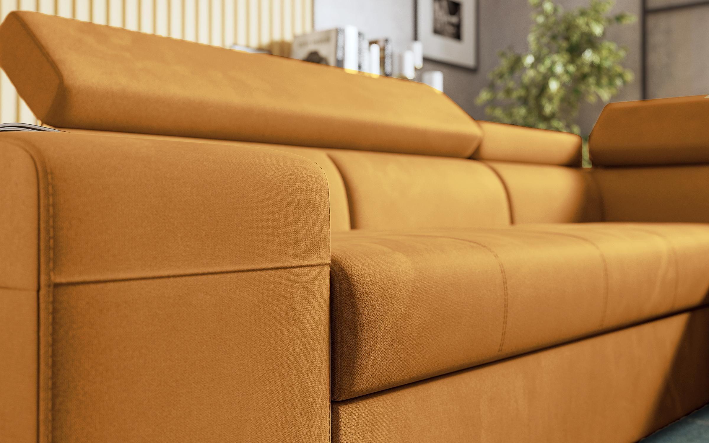 Γωνιακός καναπές – κρεβάτι Amirei + 2 σκαμπό, πορτοκαλί  5