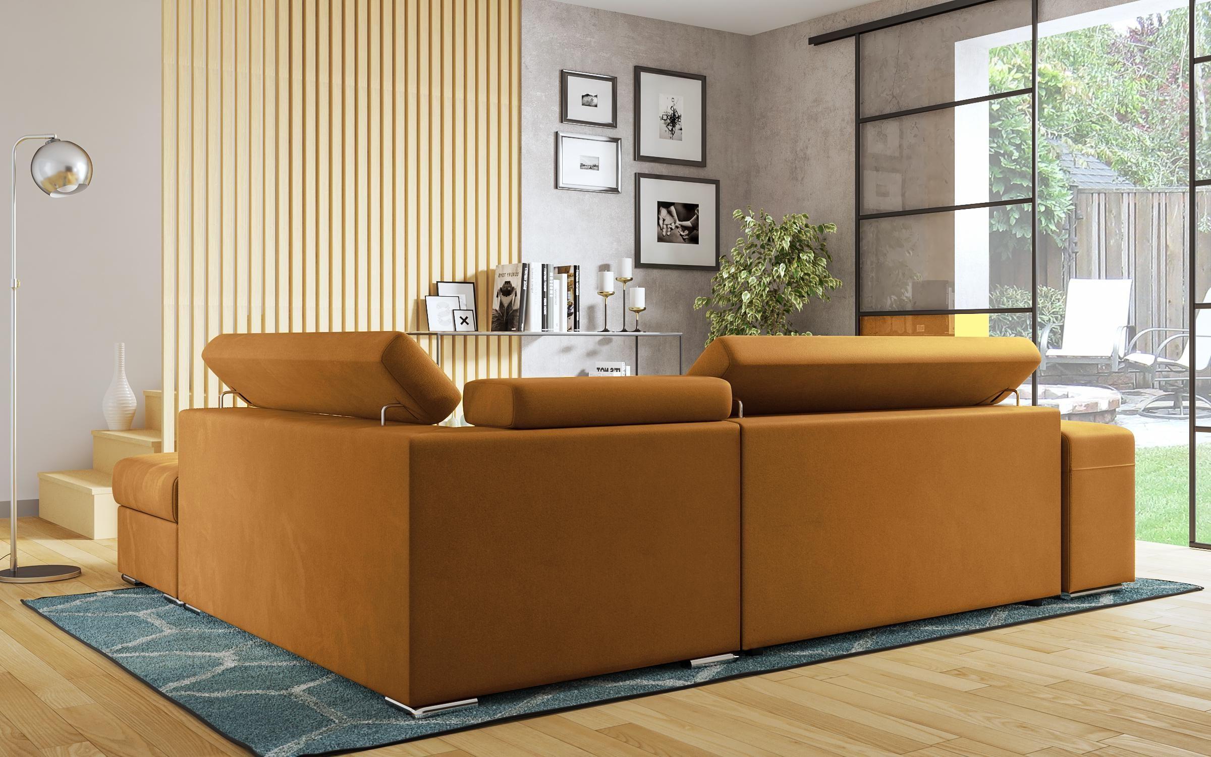 Γωνιακός καναπές – κρεβάτι Amirei + 2 σκαμπό, πορτοκαλί  7