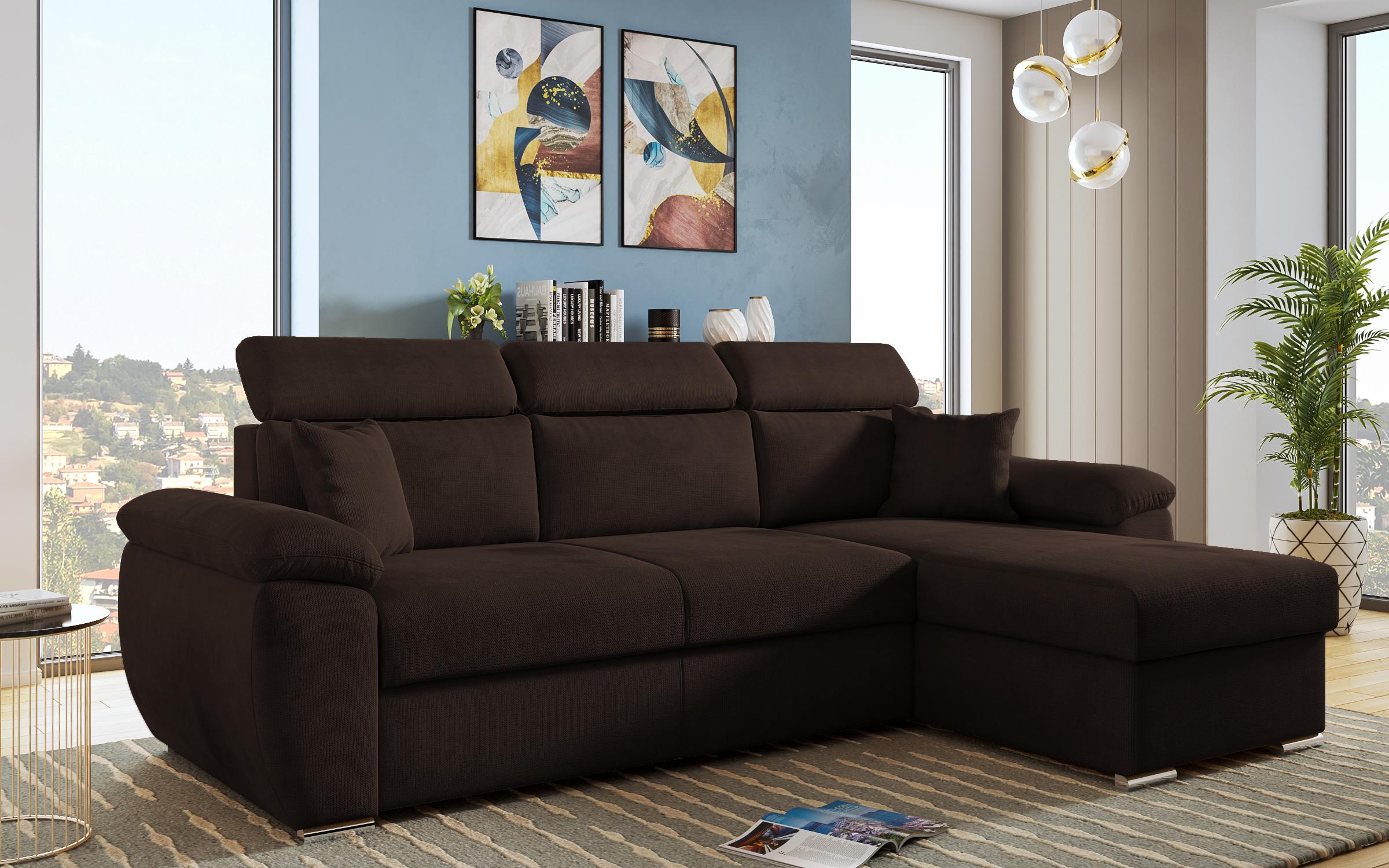 Γωνιακός καναπές – κρεβάτι Andielo Lux, σκούρο καφέ  3