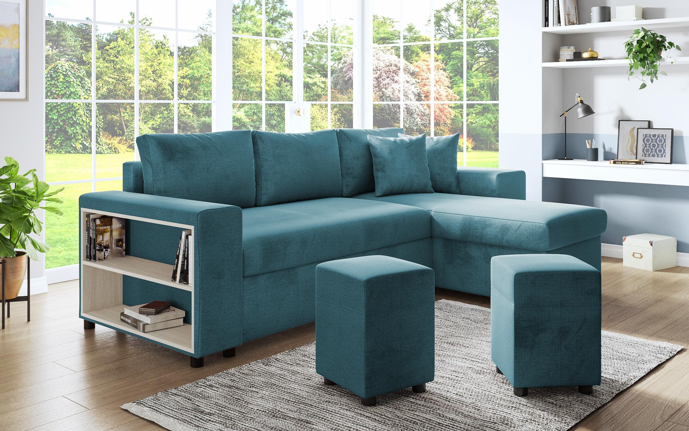 Γωνιακός καναπές + 2 σκαμπό Arden, μπλε  3