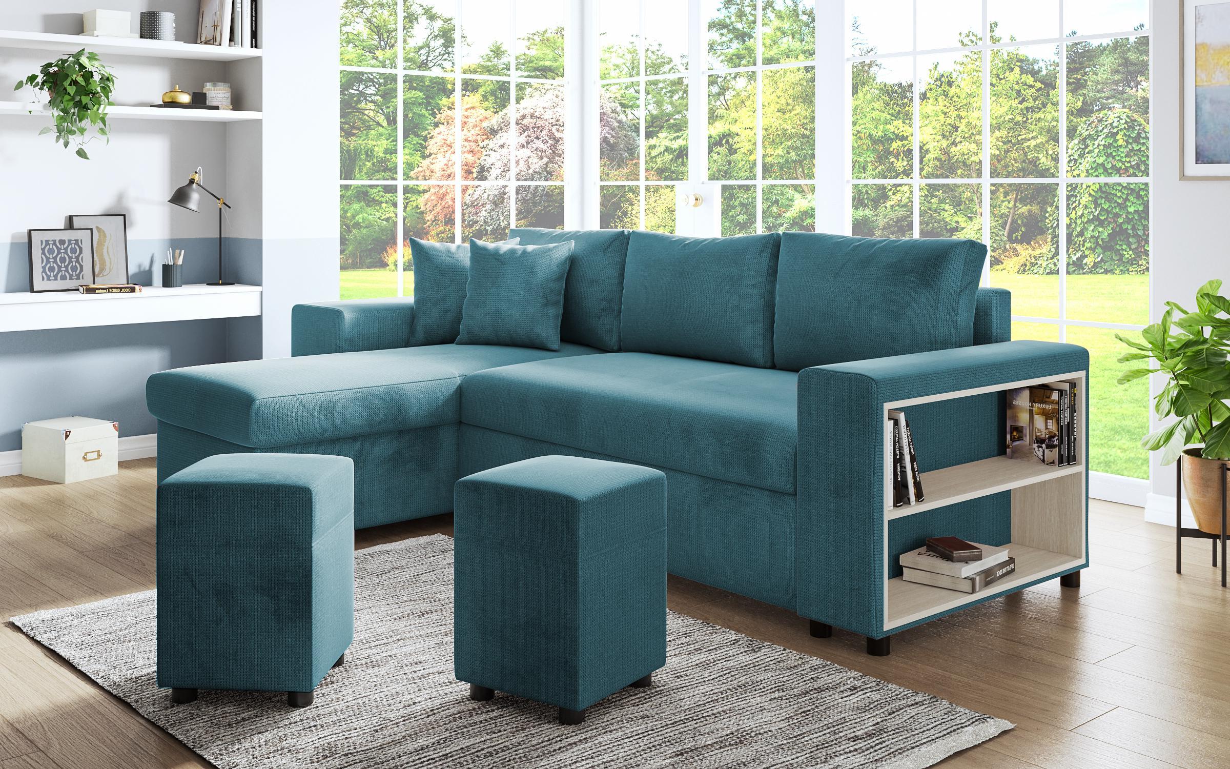 Γωνιακός καναπές + 2 σκαμπό Arden, μπλε  3