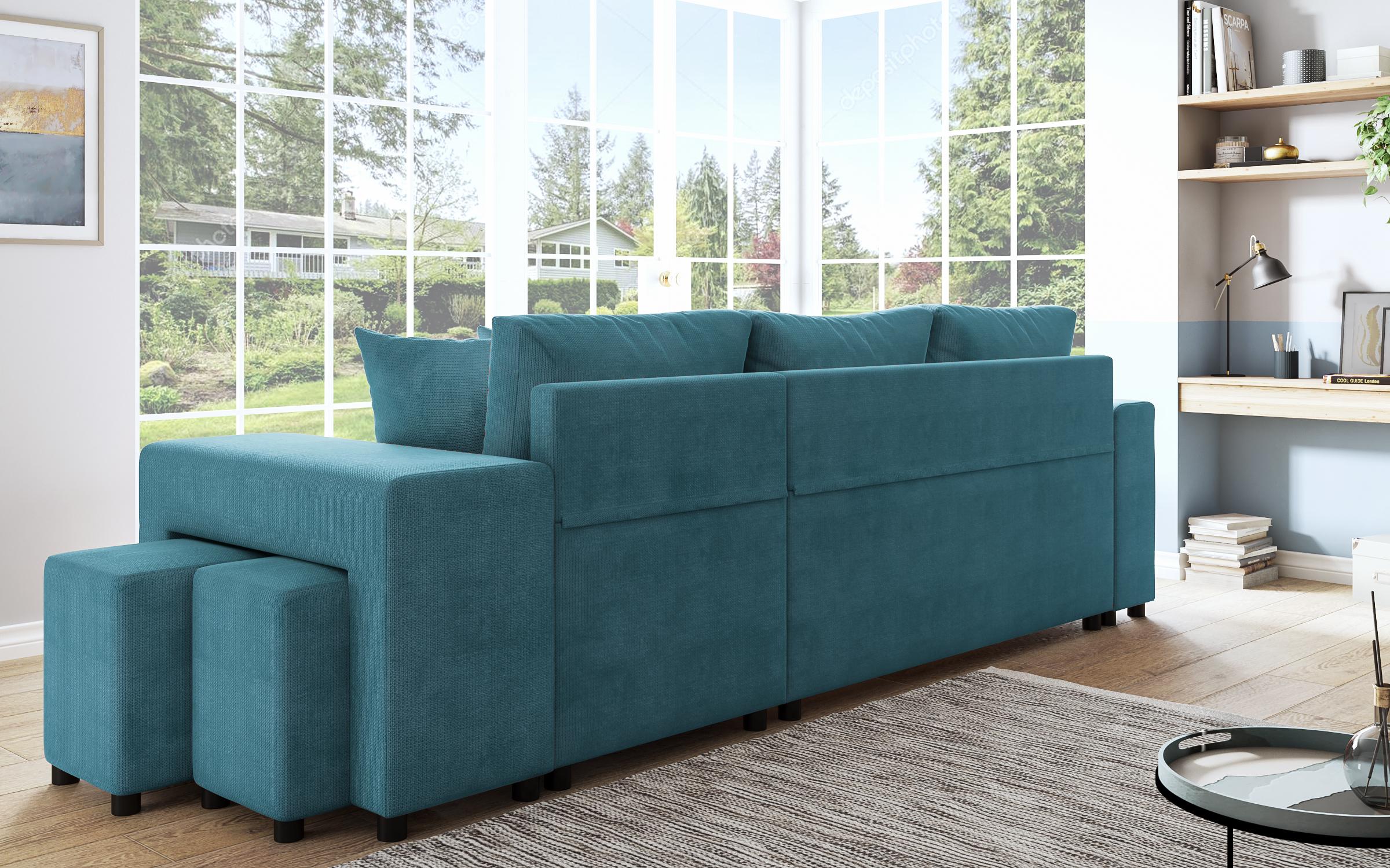 Γωνιακός καναπές + 2 σκαμπό Arden, μπλε  7