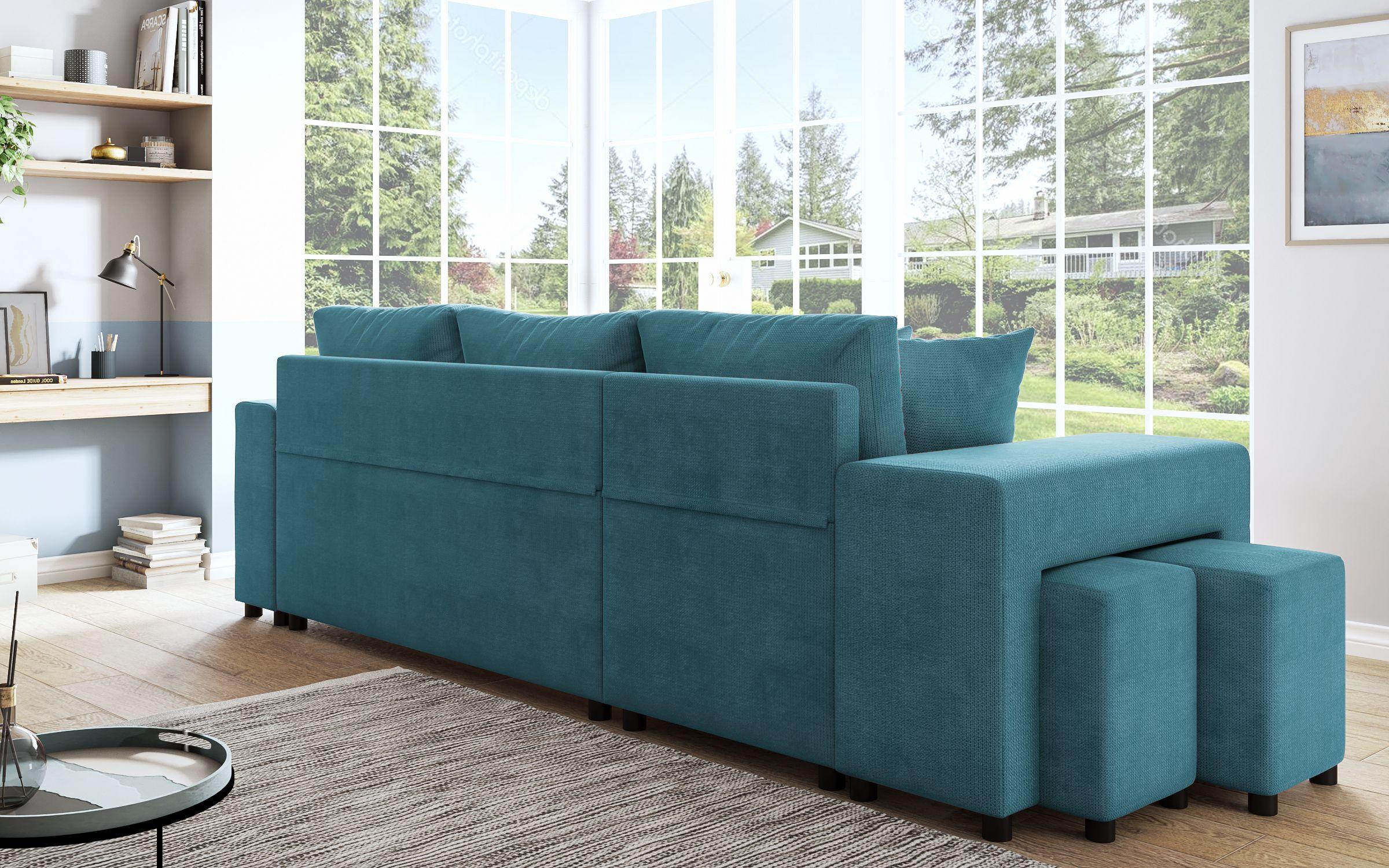 Γωνιακός καναπές + 2 σκαμπό Arden, μπλε  7