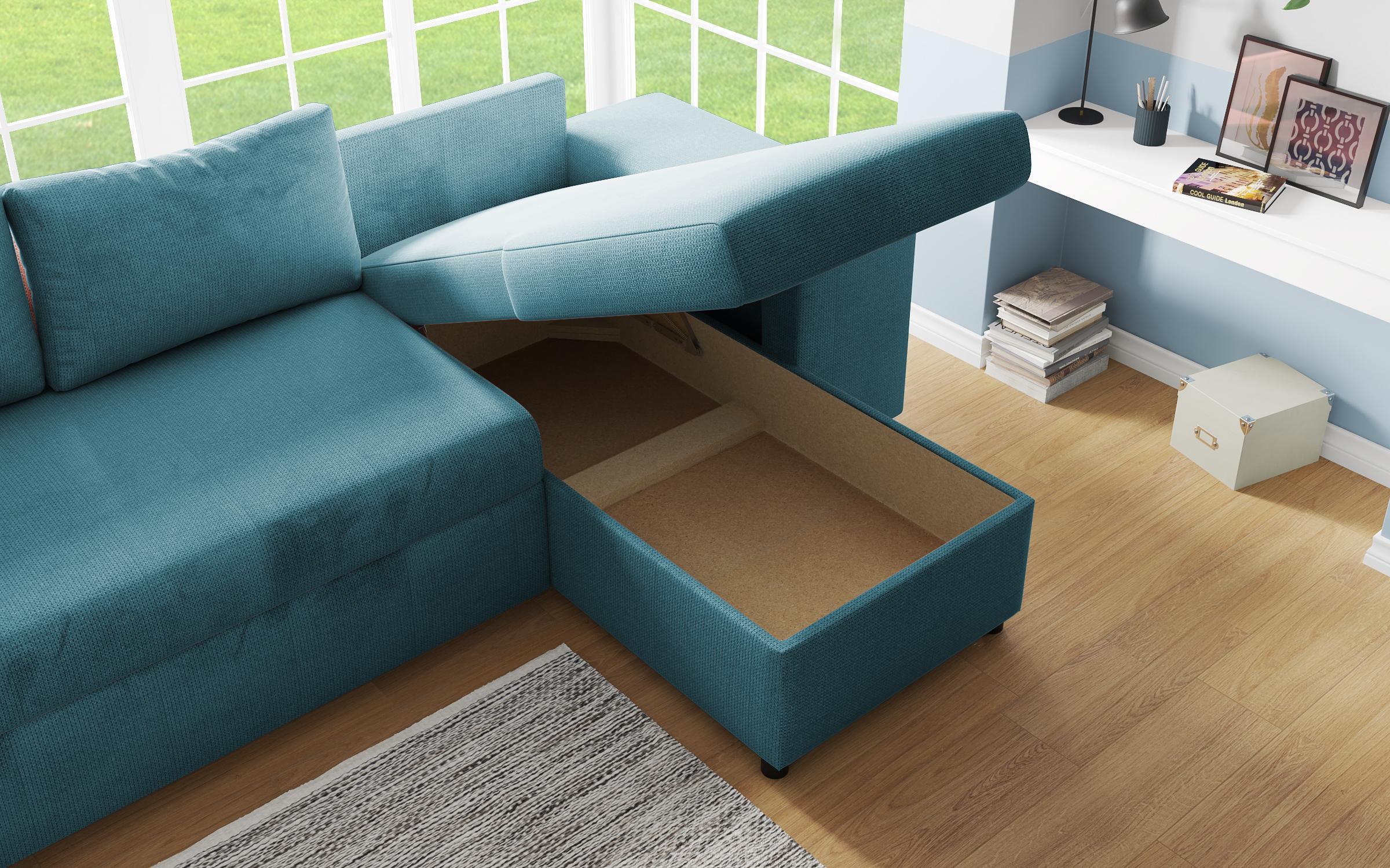 Γωνιακός καναπές + 2 σκαμπό Arden, μπλε  10