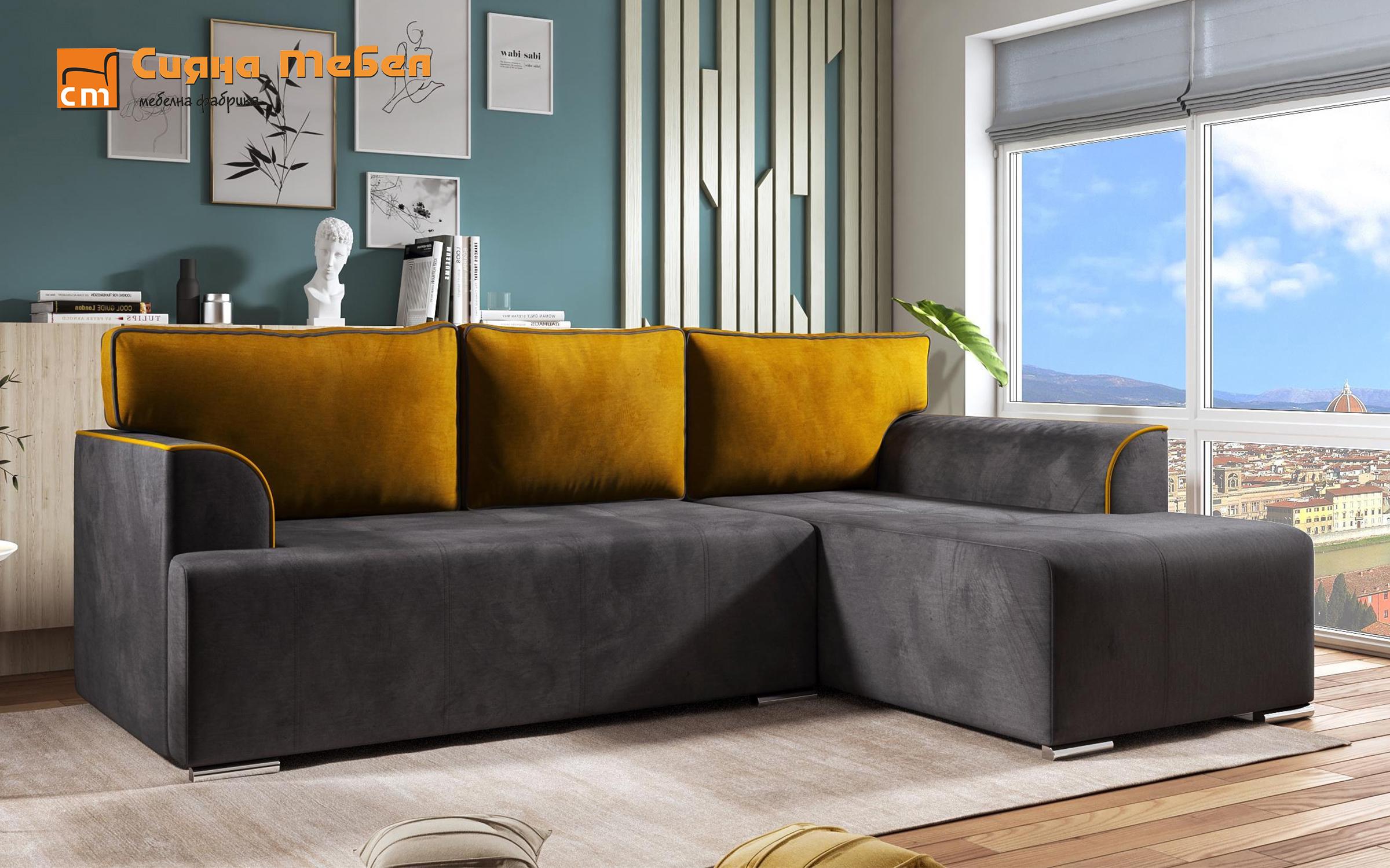 Γωνιακός καναπές  Azaro, σκούρο γκρι + σκούρο κίτρινο  3