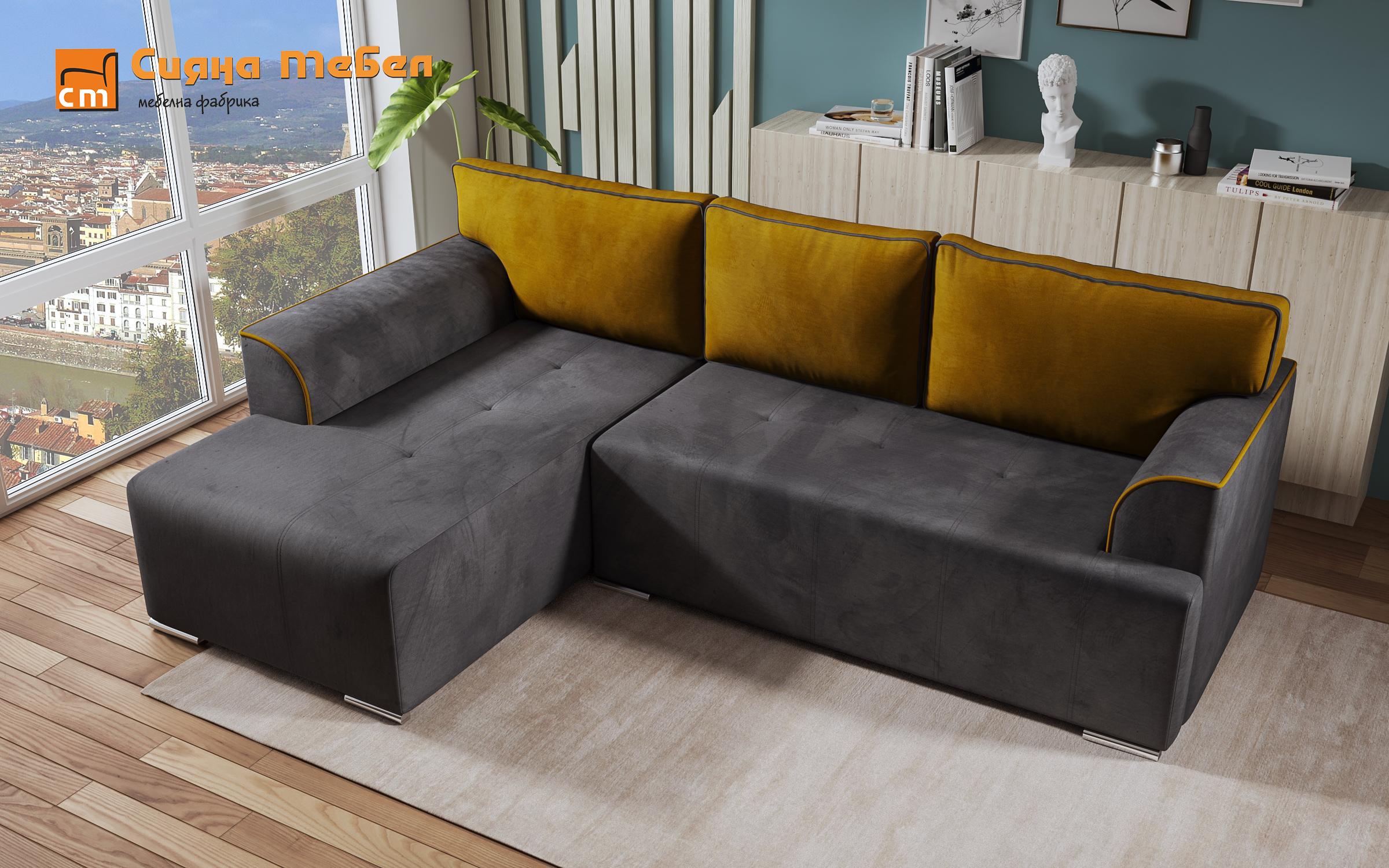 Γωνιακός καναπές  Azaro, σκούρο γκρι + σκούρο κίτρινο  6