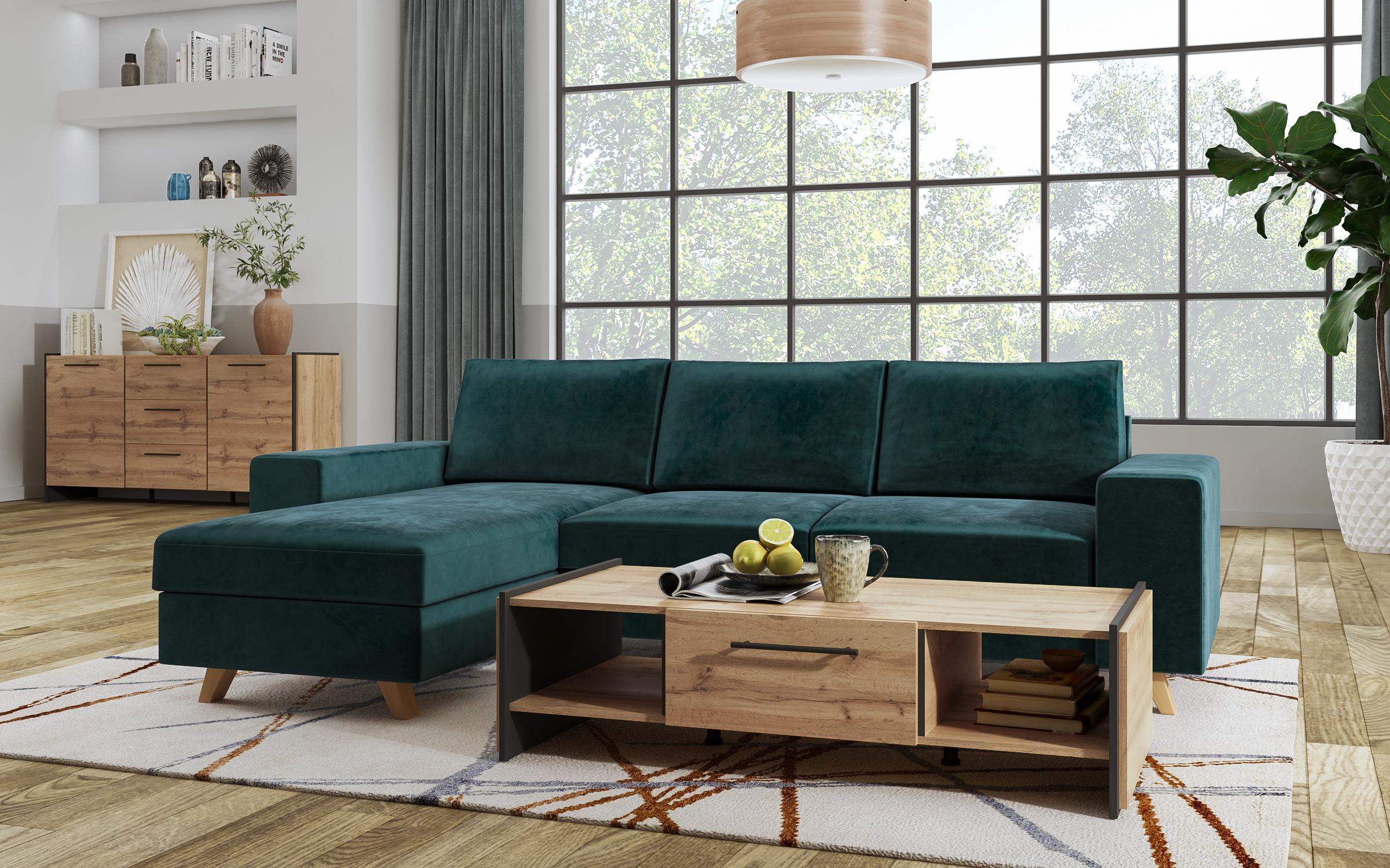 Γωνιακός καναπές - κρεβάτι  Boho, σκούρο πράσινο  4