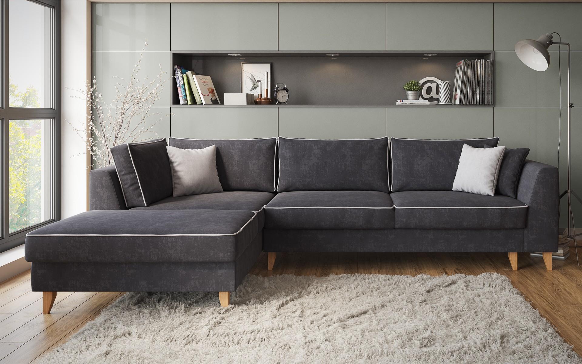 Γωνιακός καναπές - κρεβάτι Bolonia, σκούρο γκρι + ανοιχτό γκρι  1