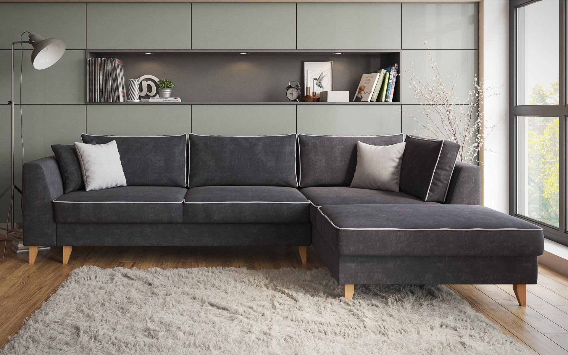Γωνιακός καναπές - κρεβάτι Bolonia, σκούρο γκρι + ανοιχτό γκρι  1