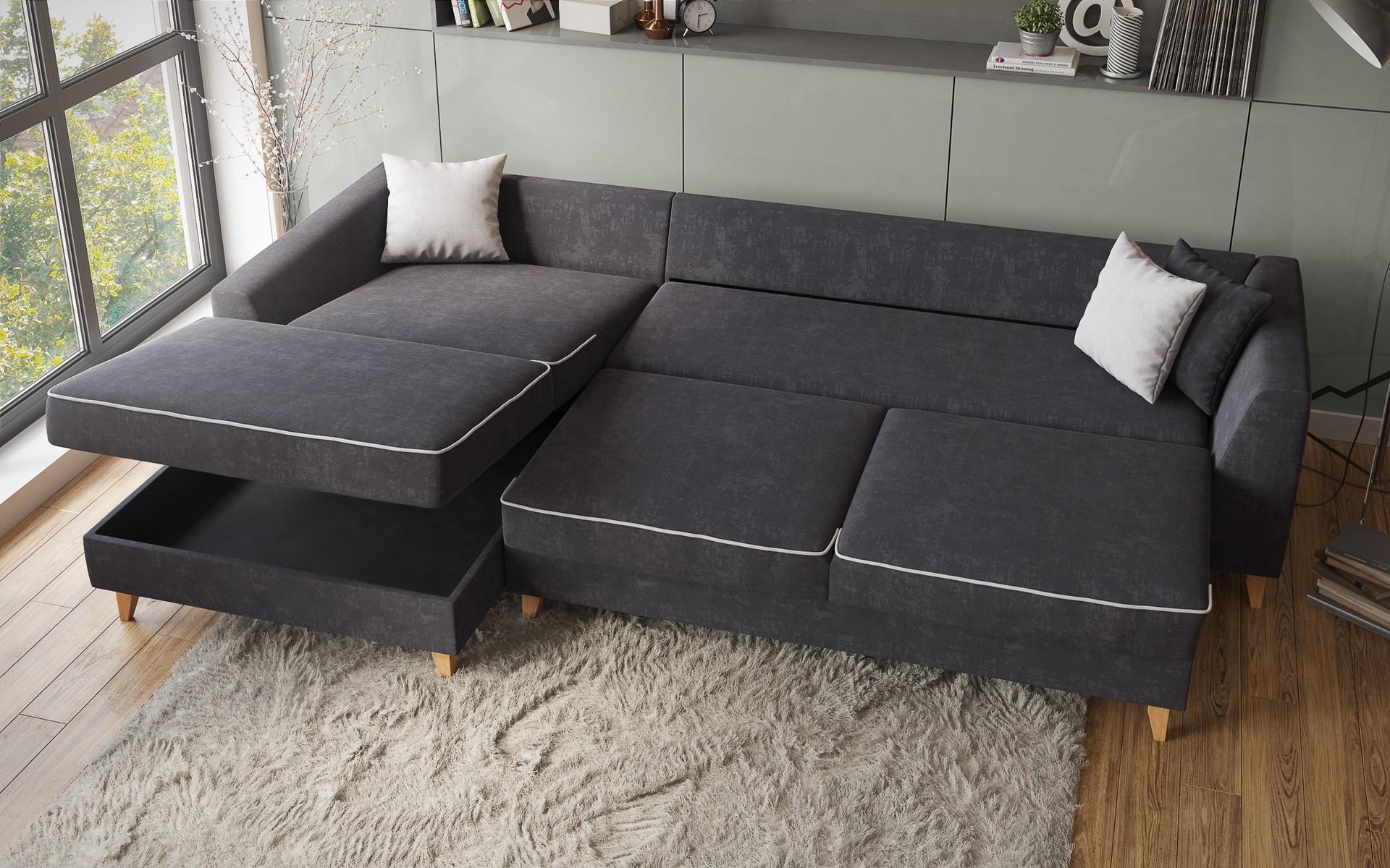 Γωνιακός καναπές - κρεβάτι Bolonia, σκούρο γκρι + ανοιχτό γκρι  3