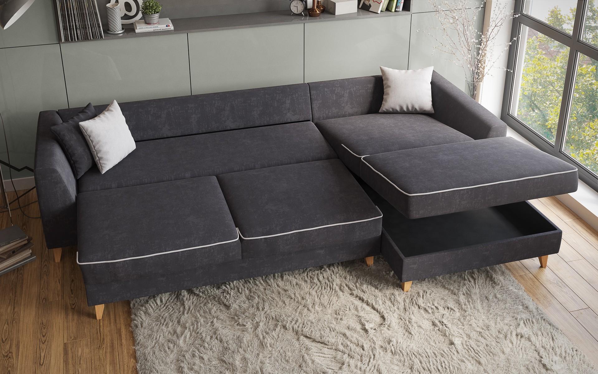 Γωνιακός καναπές - κρεβάτι Bolonia, σκούρο γκρι + ανοιχτό γκρι  3