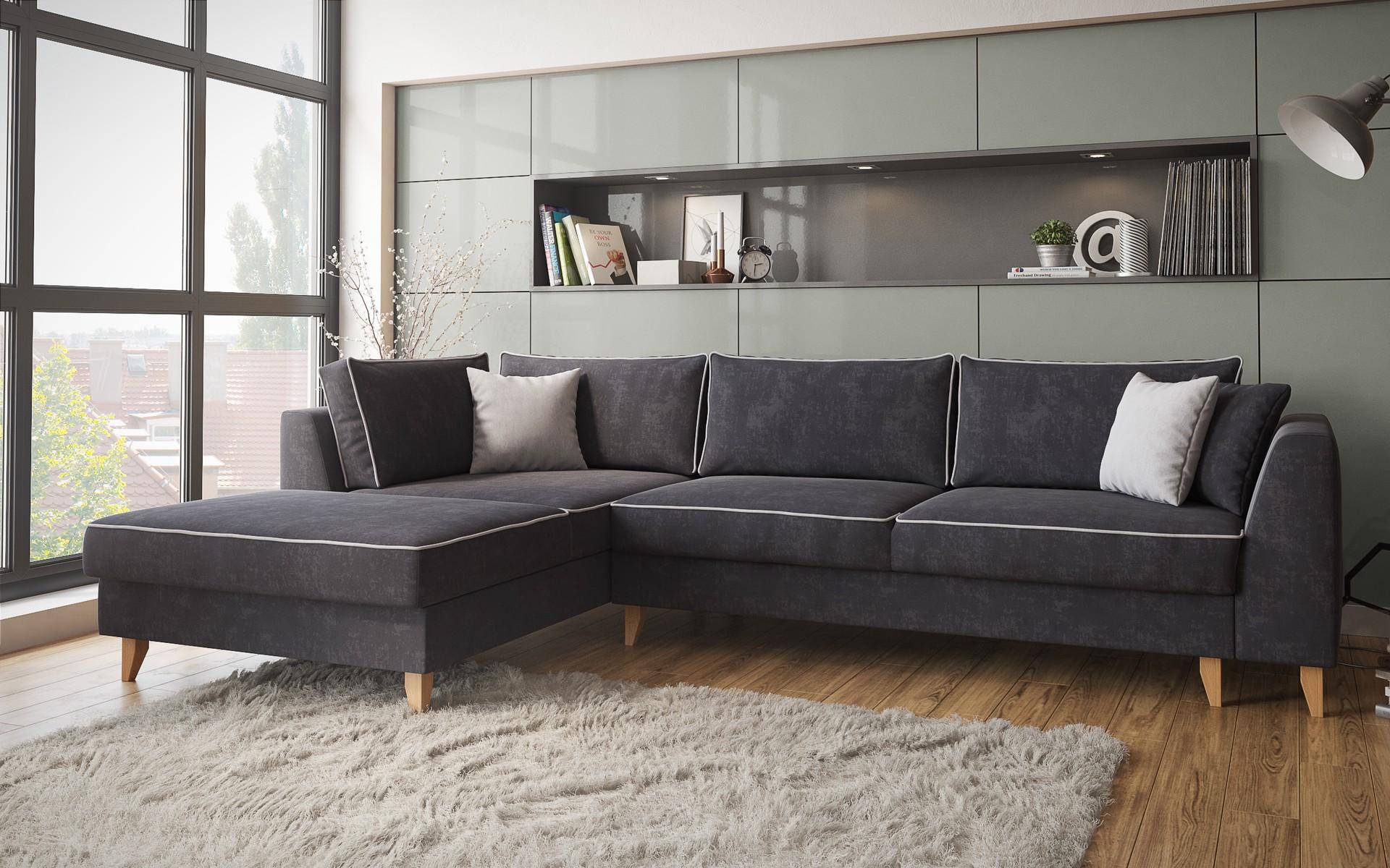 Γωνιακός καναπές - κρεβάτι Bolonia, σκούρο γκρι + ανοιχτό γκρι  5