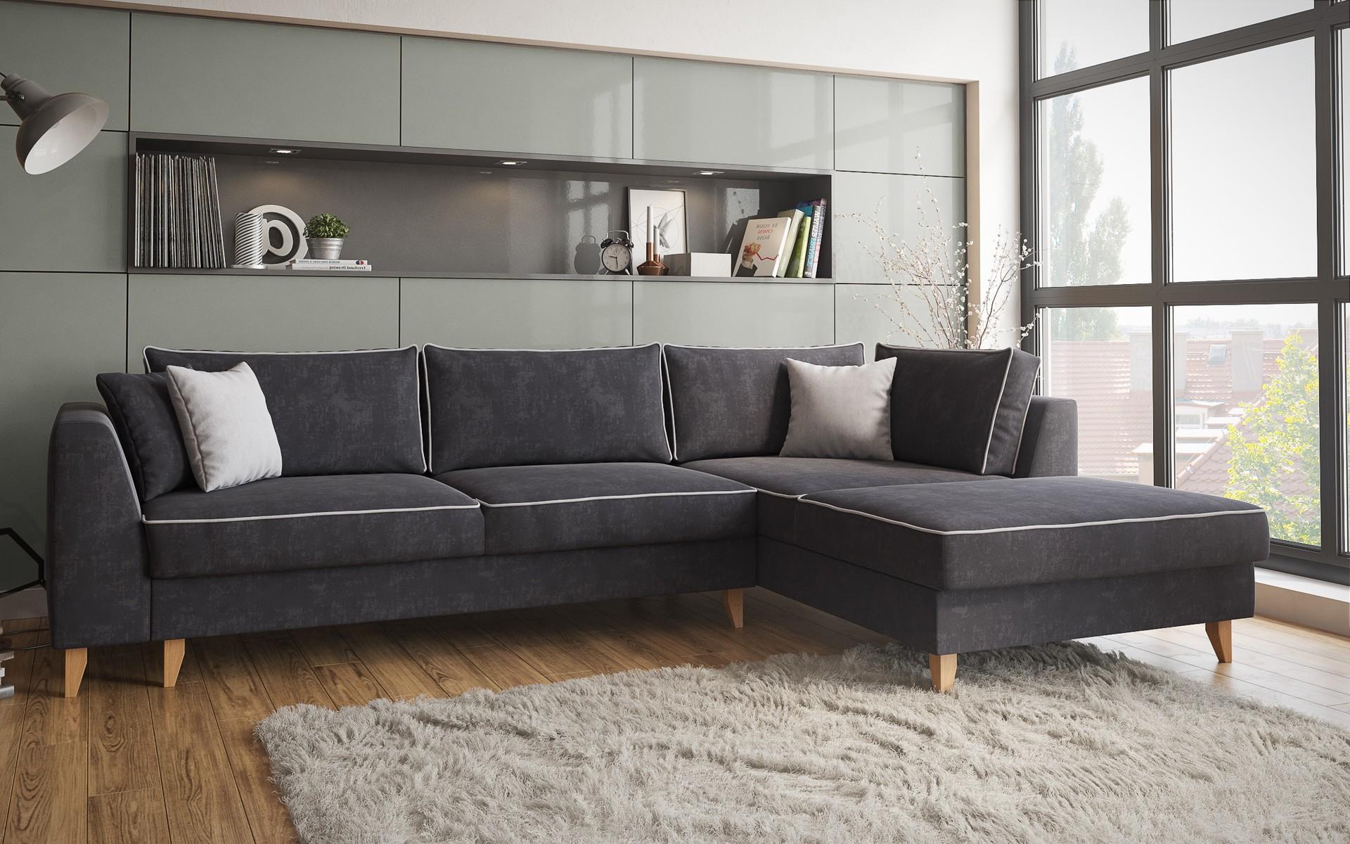 Γωνιακός καναπές - κρεβάτι Bolonia, σκούρο γκρι + ανοιχτό γκρι  5