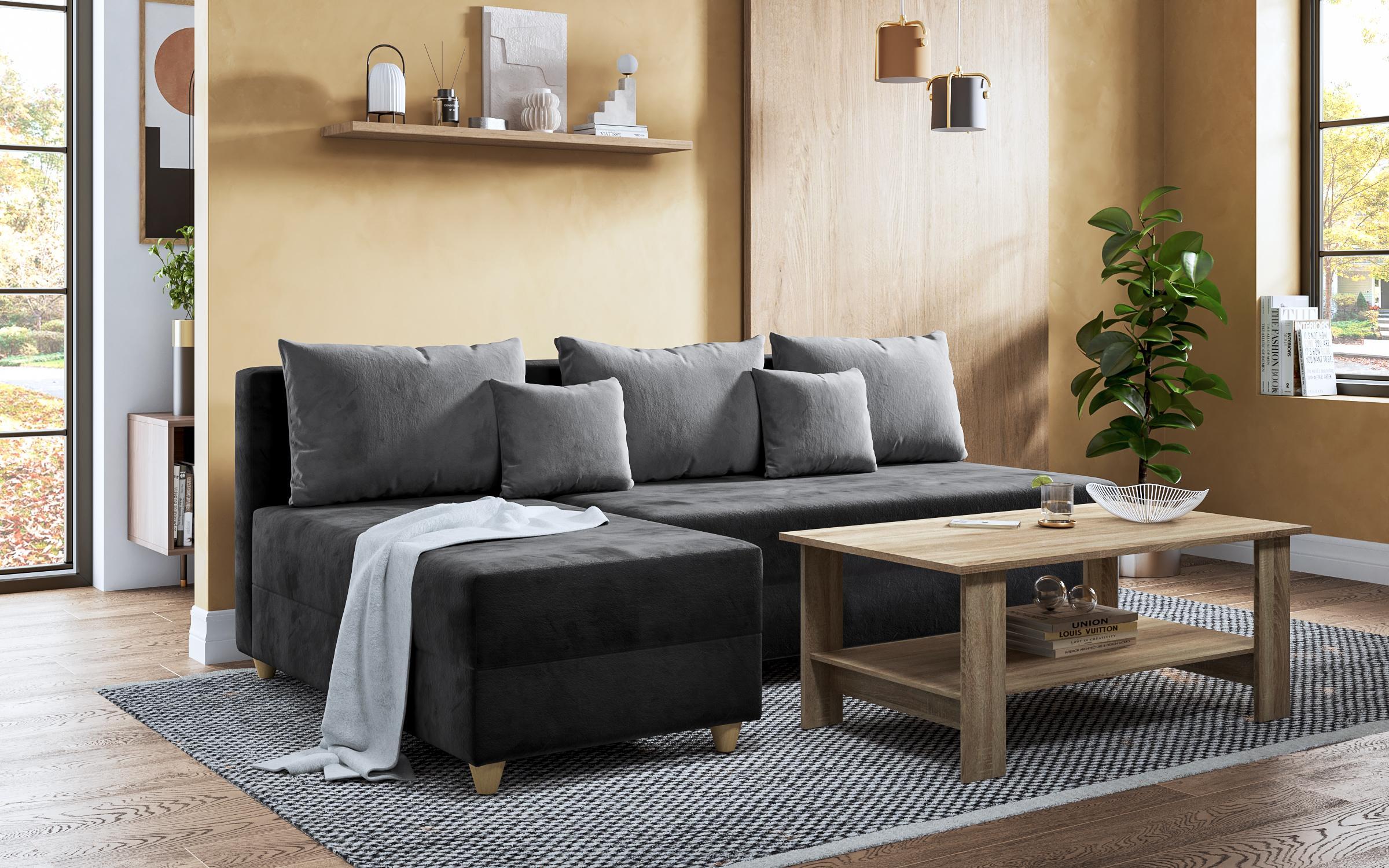 Γωνιακός καναπές – κρεβάτι Dafini, γραφίτης + γκρι  1