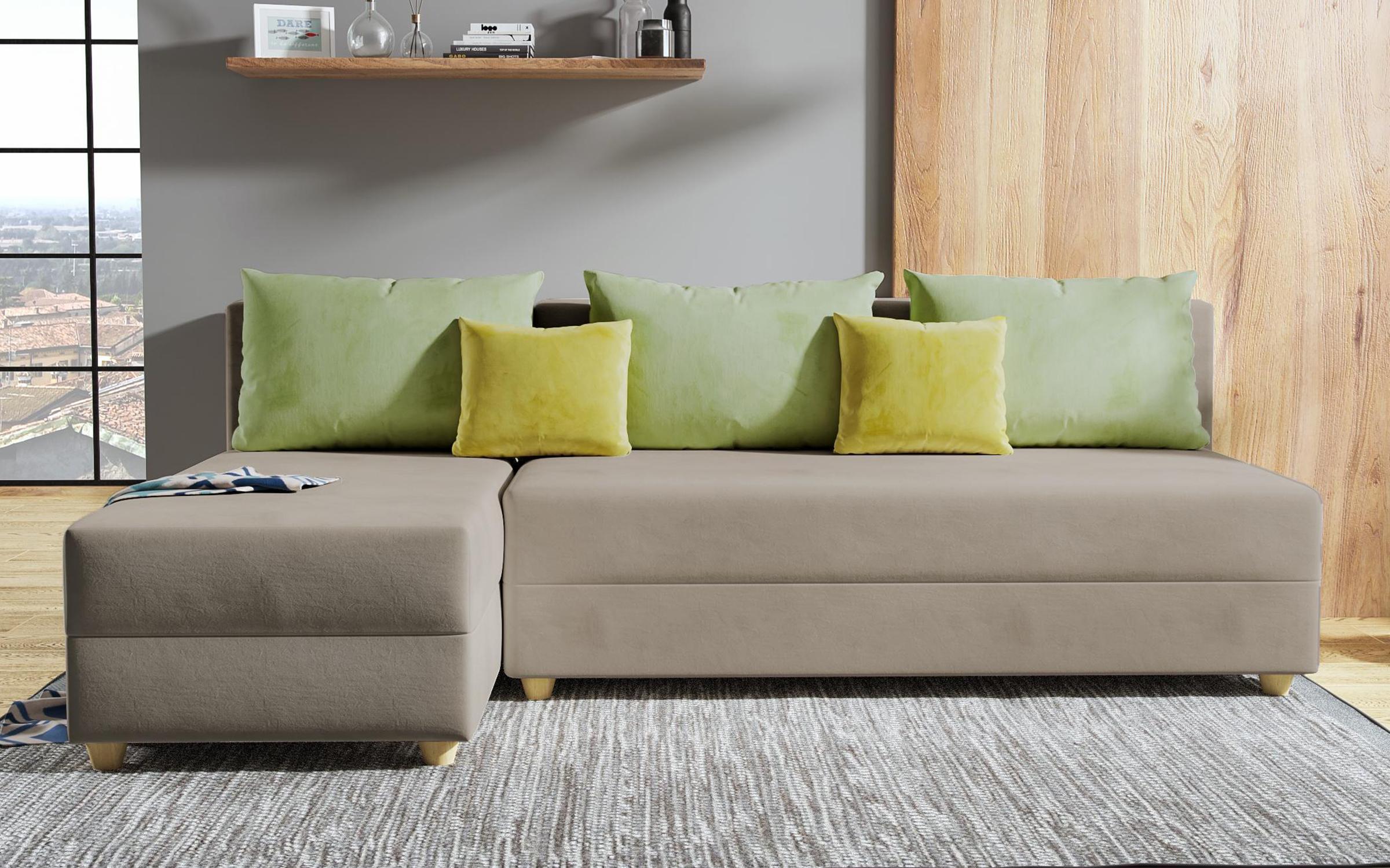 Γωνιακός καναπές – κρεβάτι Dafini, σκούρο μπεζ + πράσινο  1