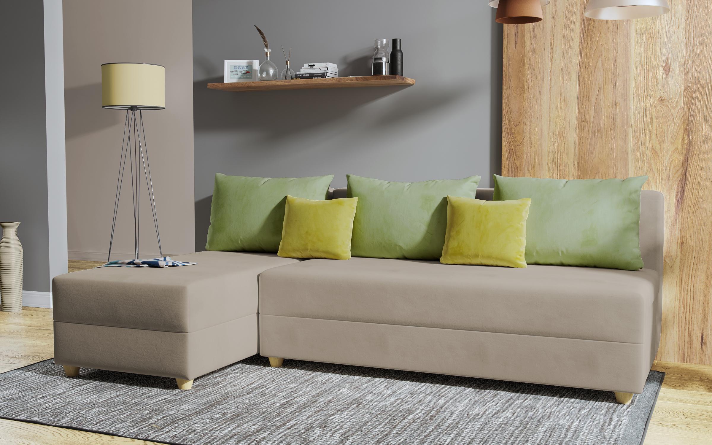 Γωνιακός καναπές – κρεβάτι Dafini, σκούρο μπεζ + πράσινο  3