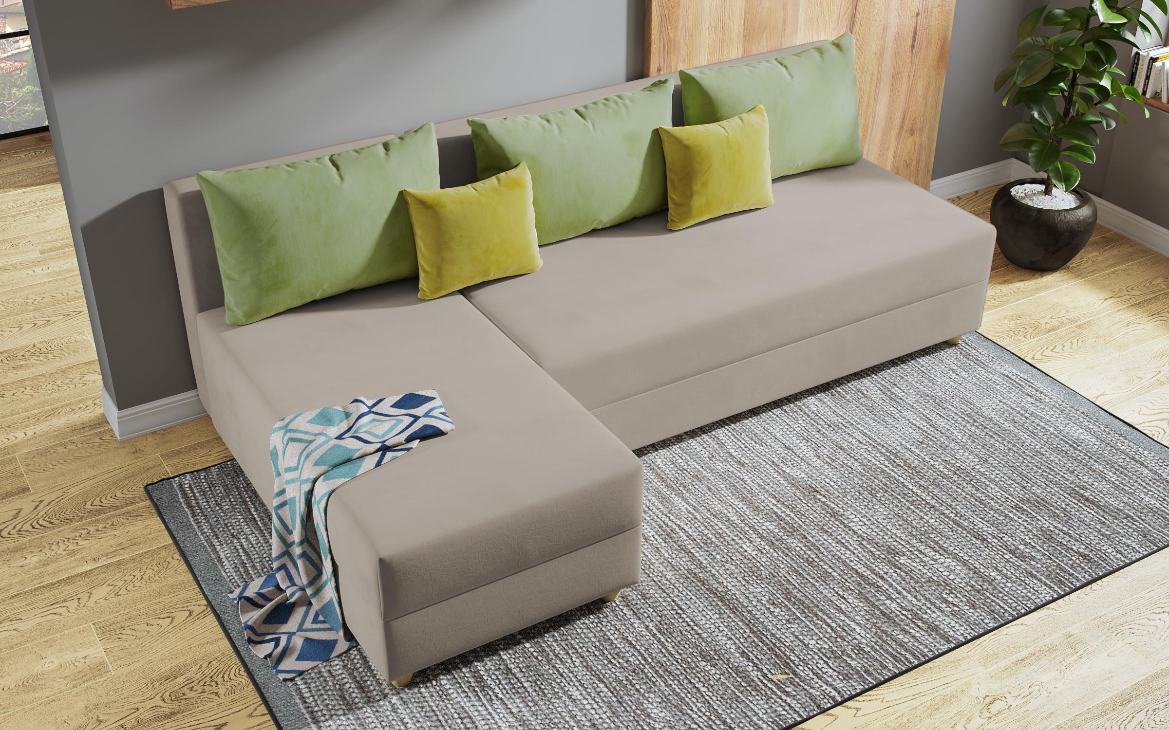 Γωνιακός καναπές – κρεβάτι Dafini, σκούρο μπεζ + πράσινο  5