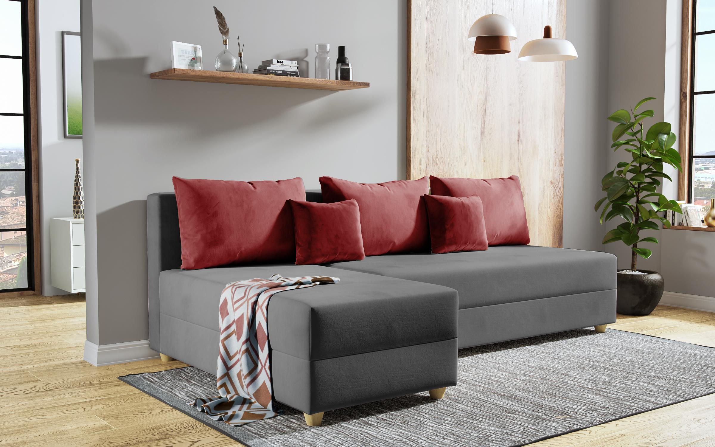Γωνιακός καναπές – κρεβάτι Dafini, γκρι + κόκκινο  3