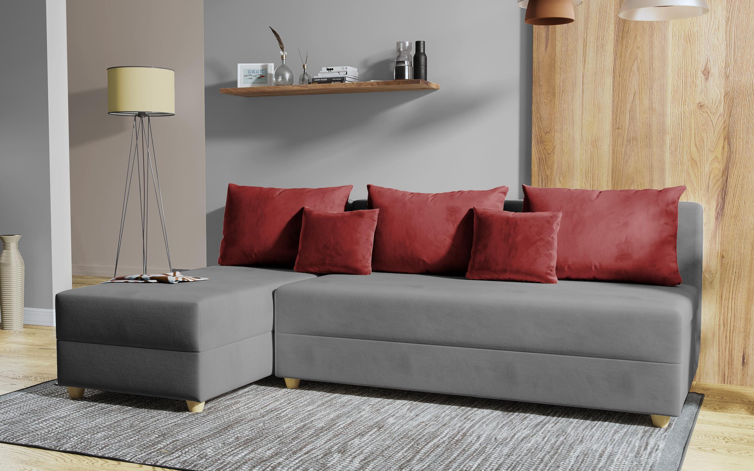 Γωνιακός καναπές – κρεβάτι Dafini, γκρι + κόκκινο  4