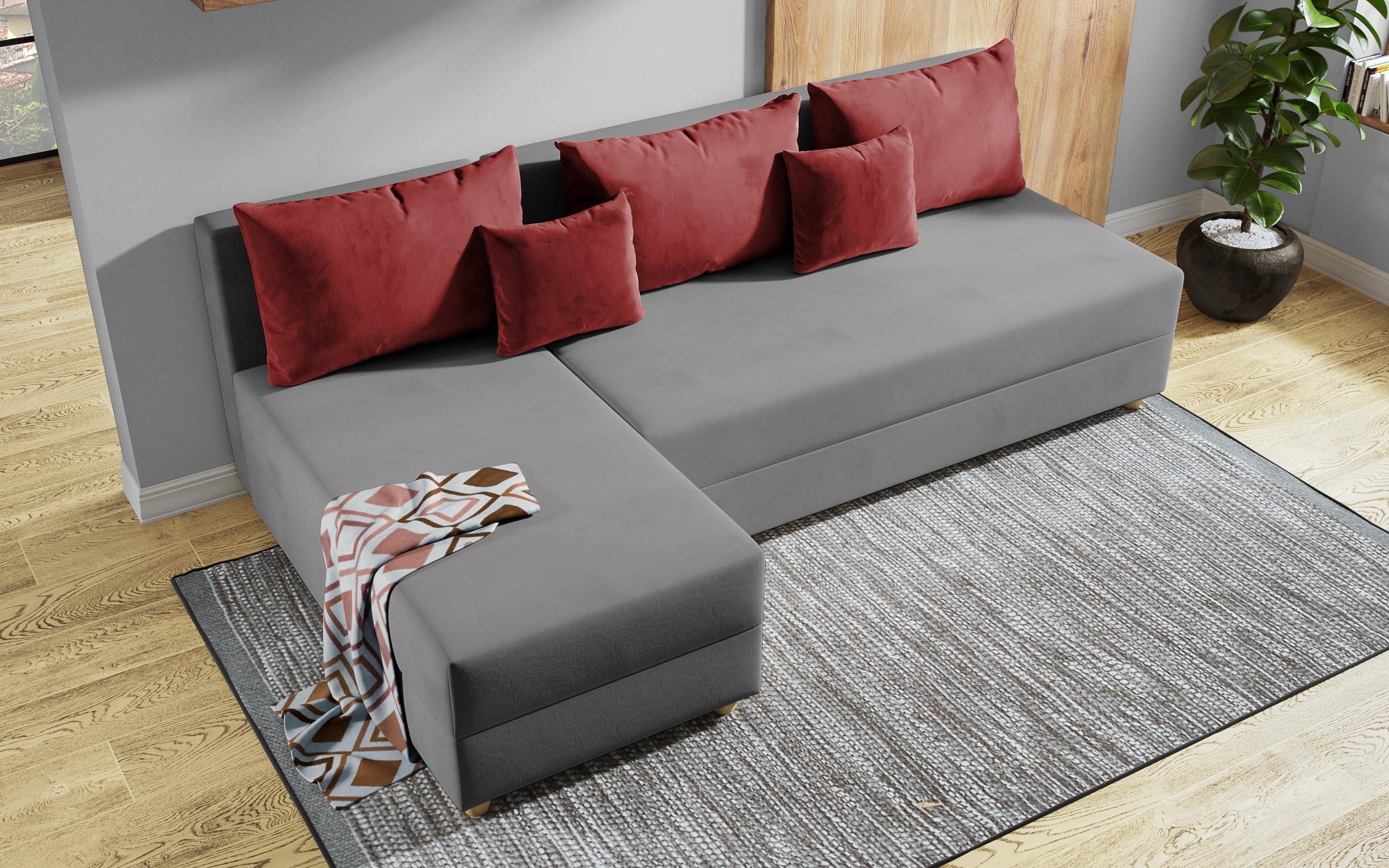Γωνιακός καναπές – κρεβάτι Dafini, γκρι + κόκκινο  7