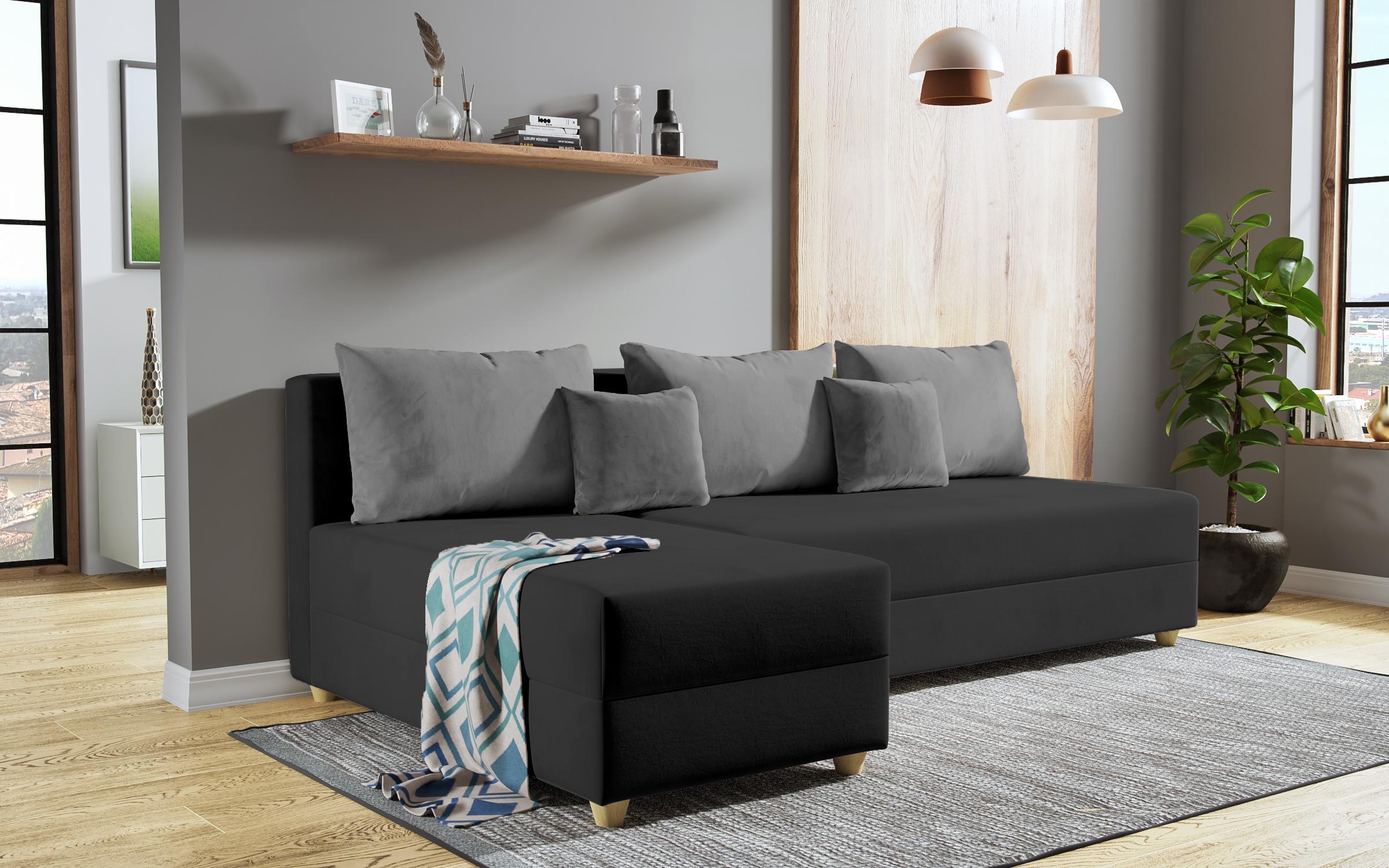 Γωνιακός καναπές – κρεβάτι Dafini, γραφίτης + γκρι  4
