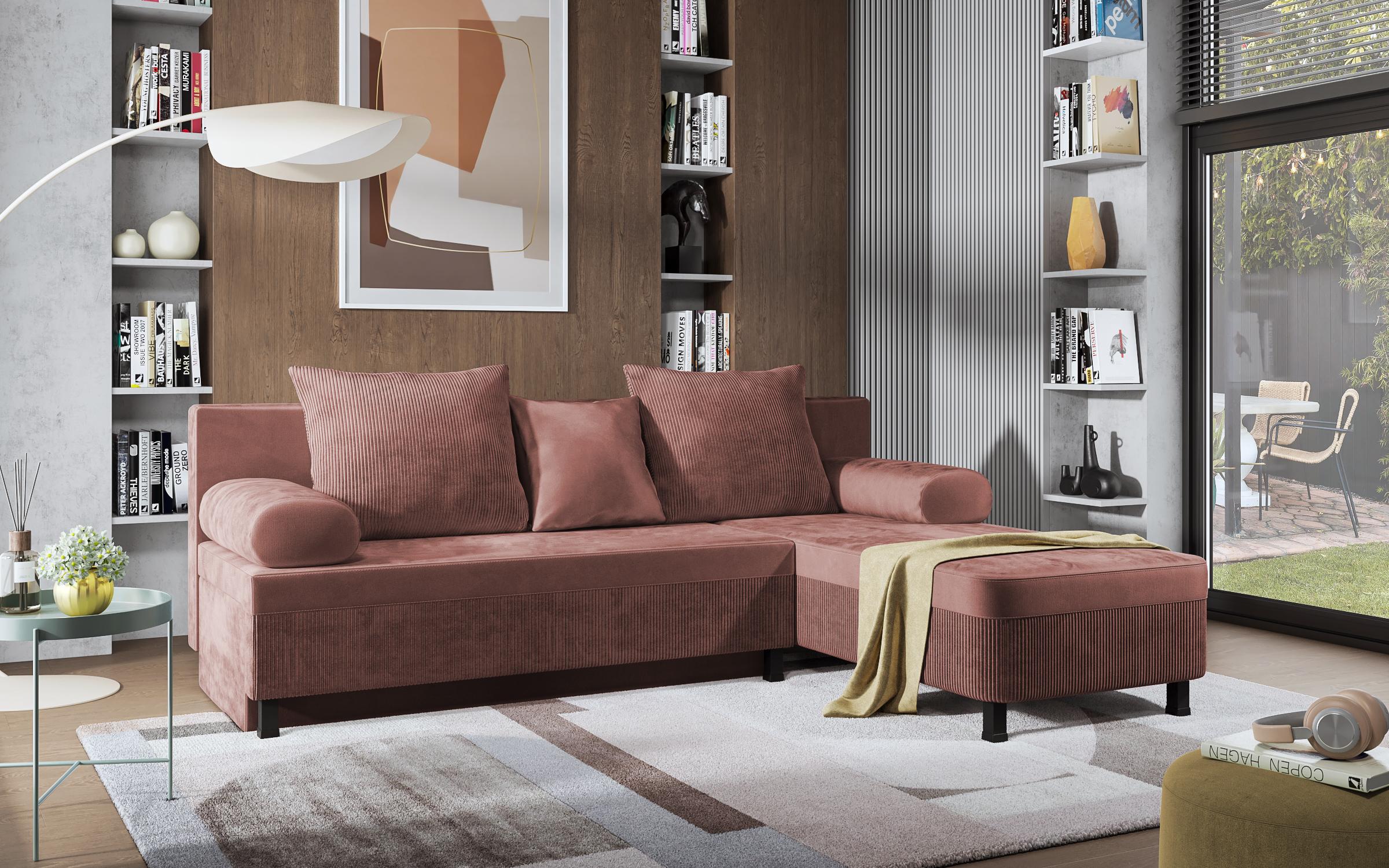 Γωνιακός καναπές Delano, ροζ  3