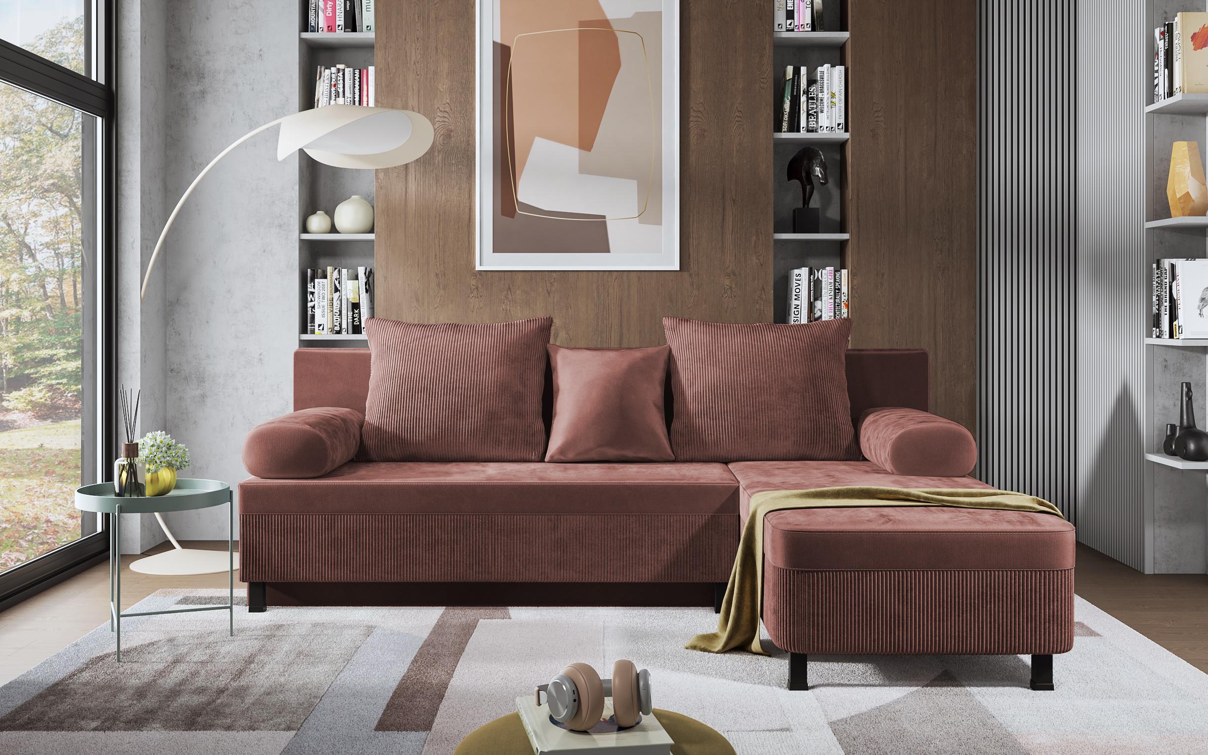 Γωνιακός καναπές Delano, ροζ  1
