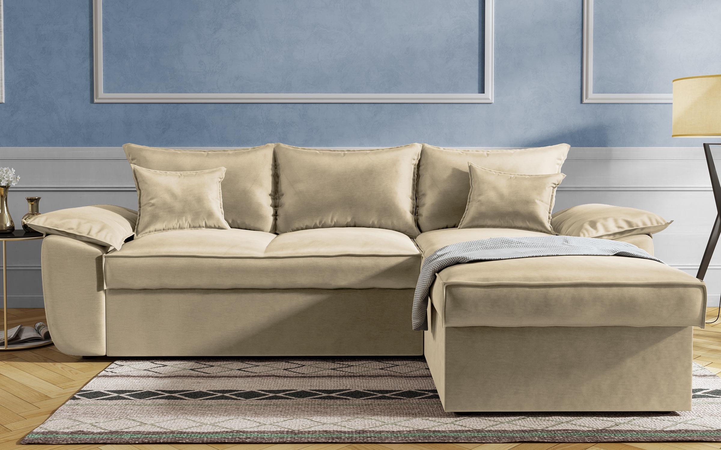 Γωνιακός καναπές - κρεβάτι Elzas, ανοιχτό μπεζ  1
