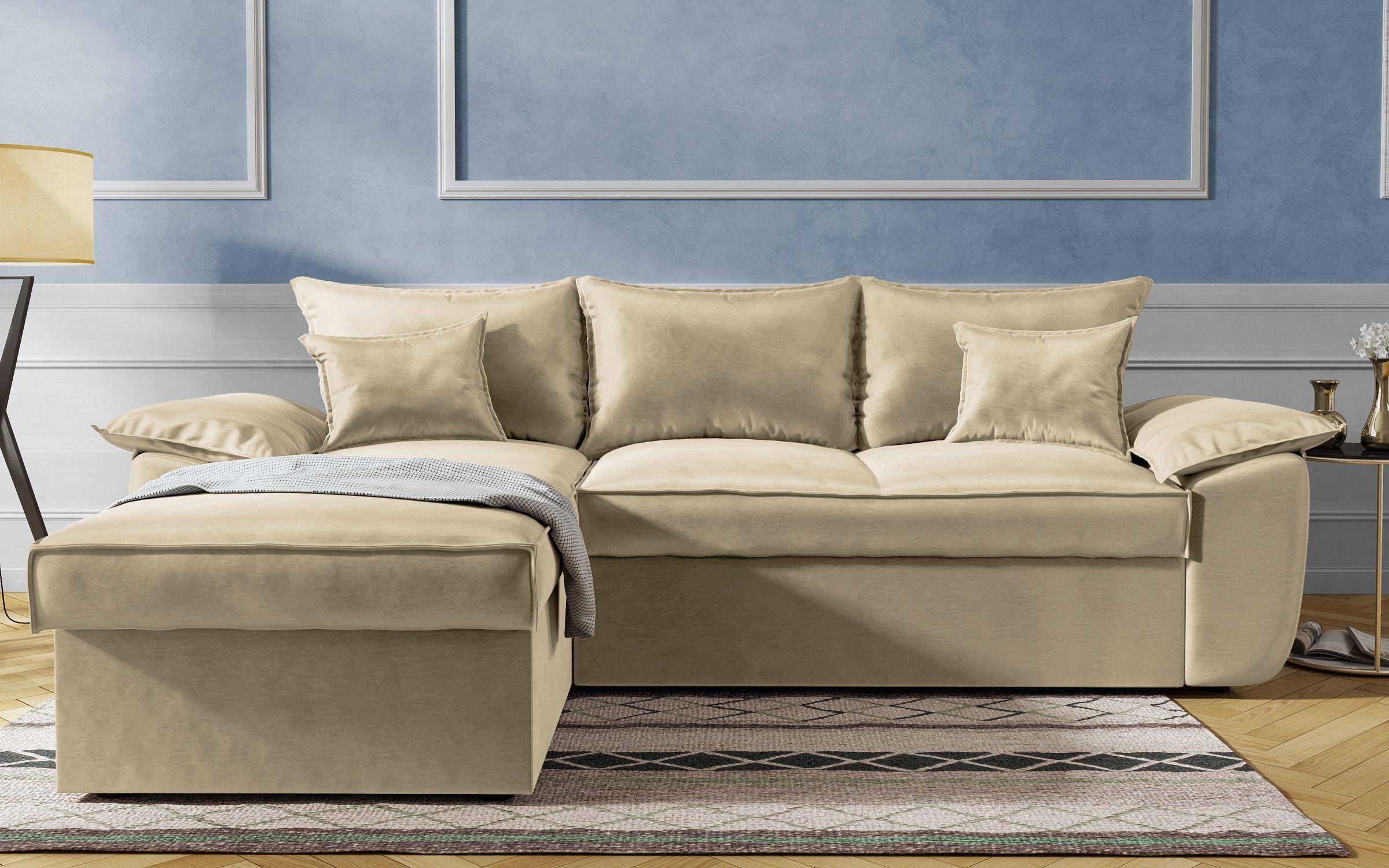 Γωνιακός καναπές - κρεβάτι Elzas, ανοιχτό μπεζ  1